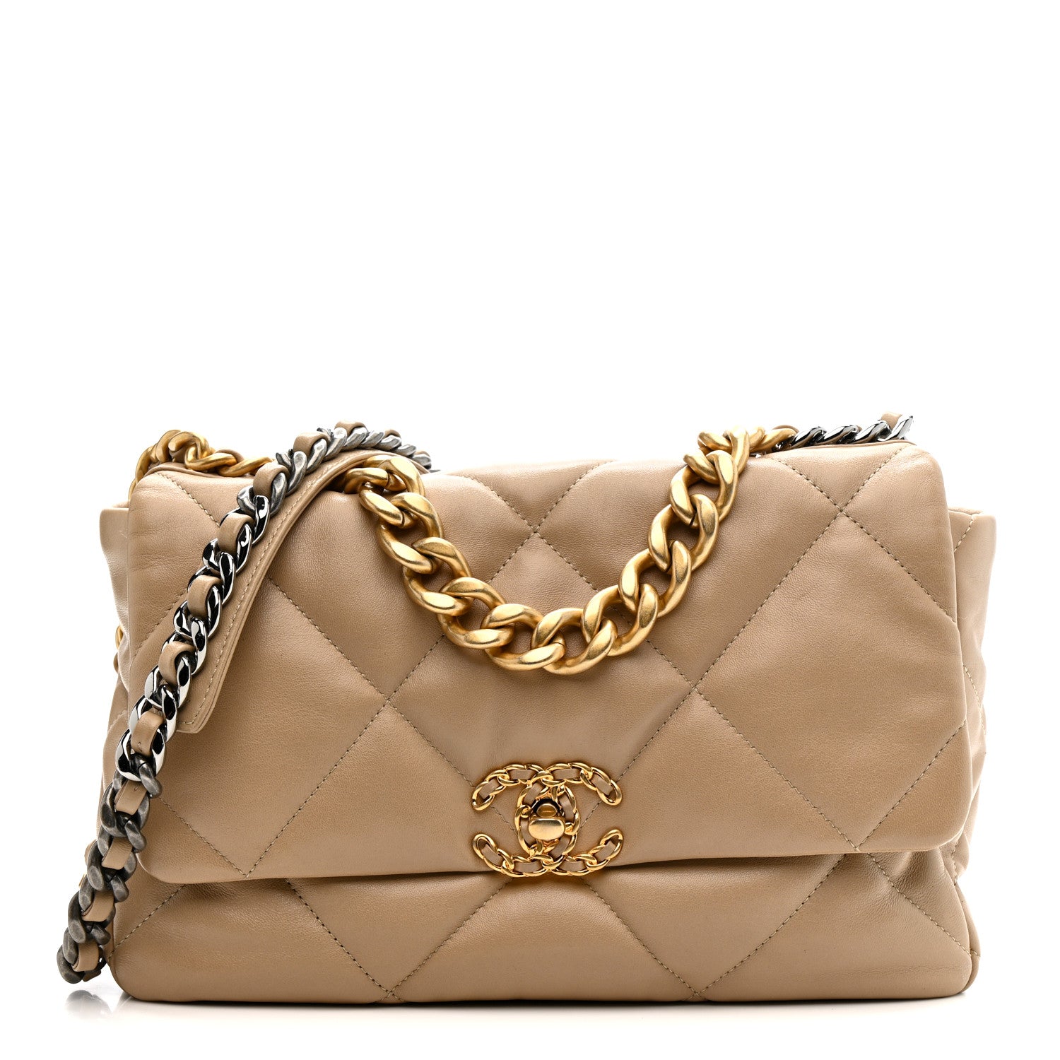 Chanel Lambskin Quilted Large Chanel 19 Flap Beige 1820994