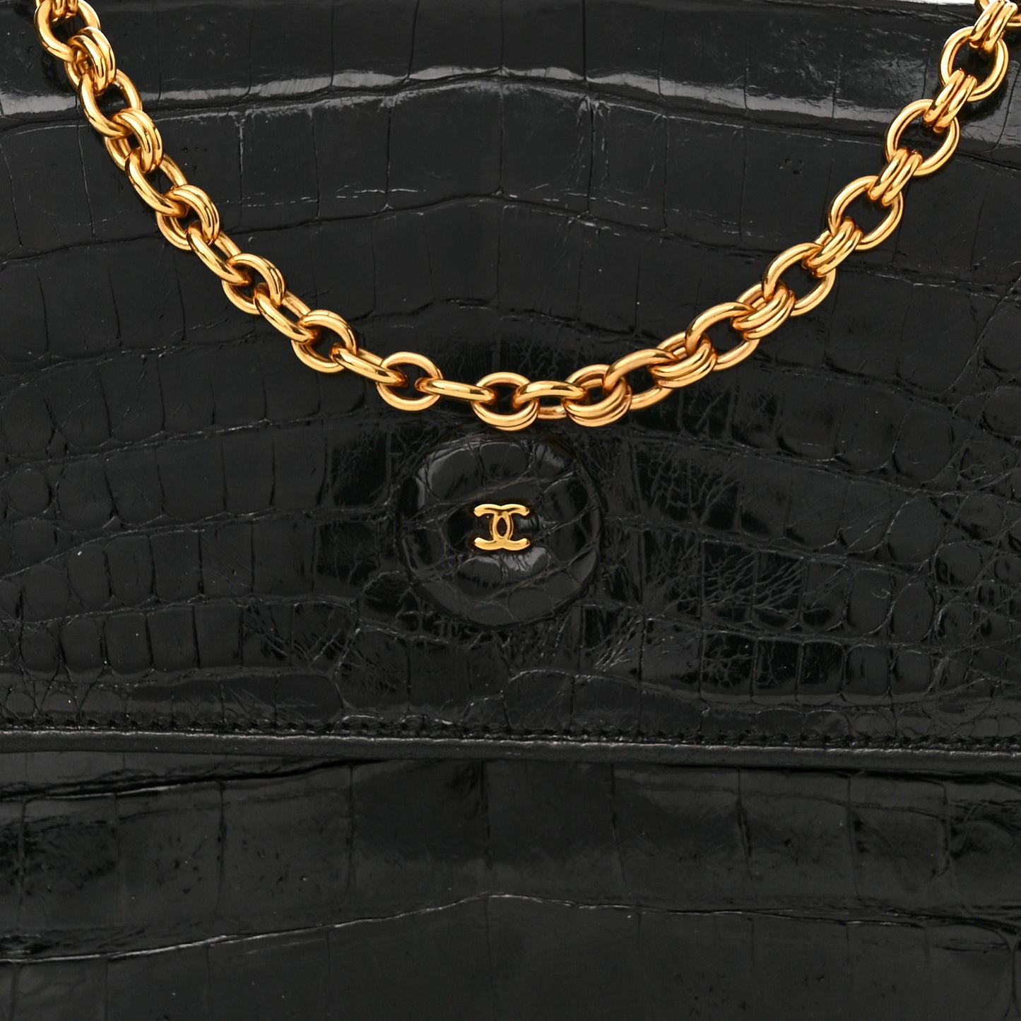 Shiny Crocodile Flap Black