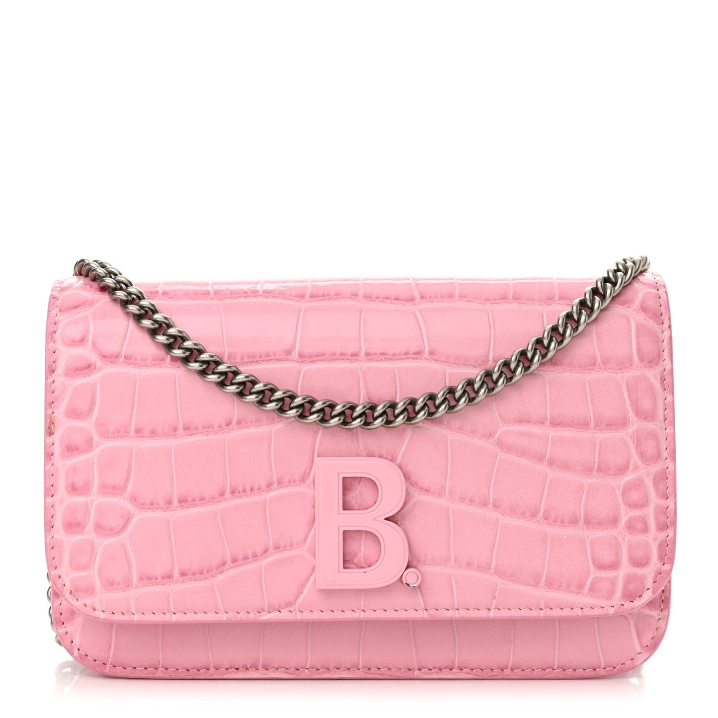 Patent Crocodile Embossed B Wallet On Chain Pink
