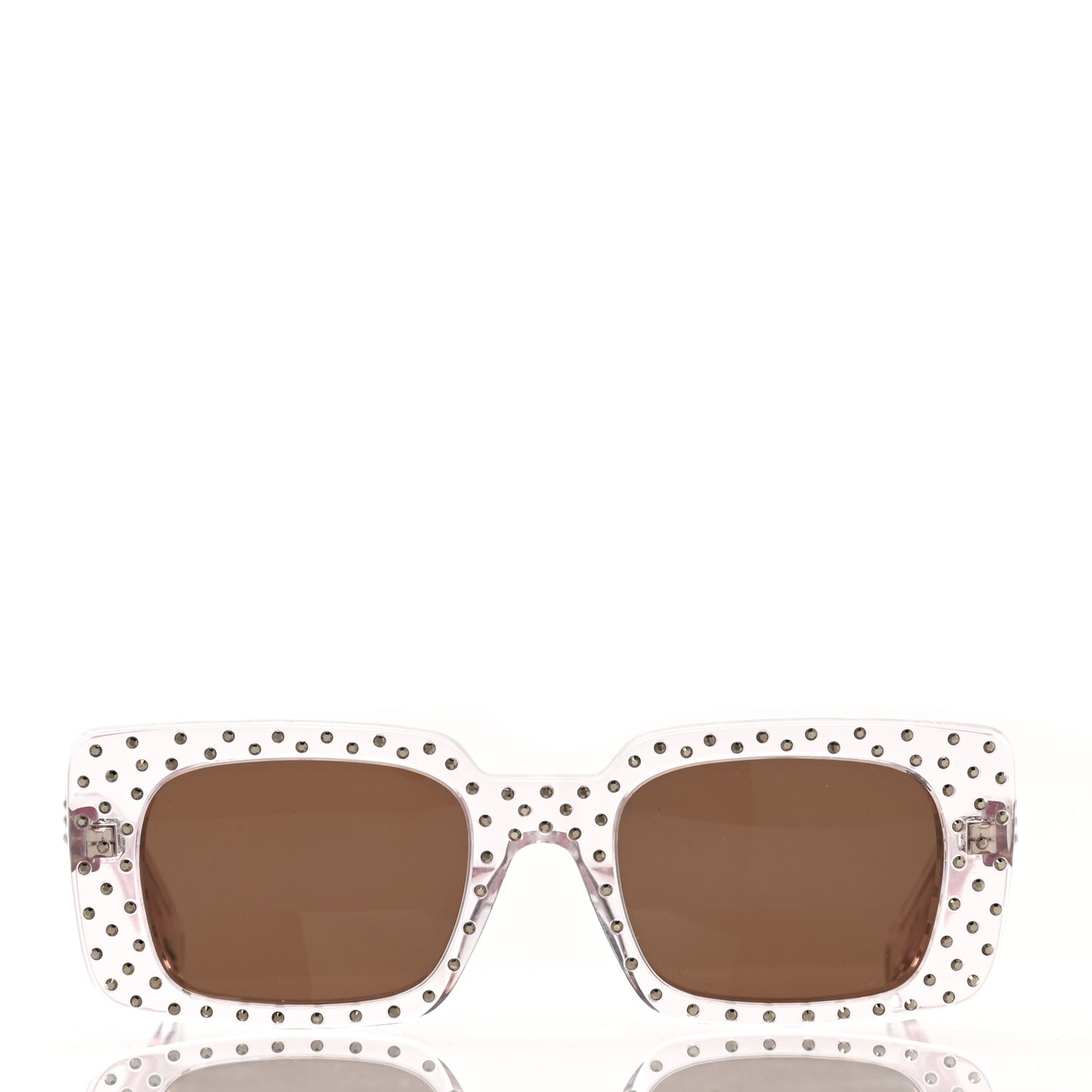 Acetate Crystal Studded Rectangle Sunglasses Clear Brown