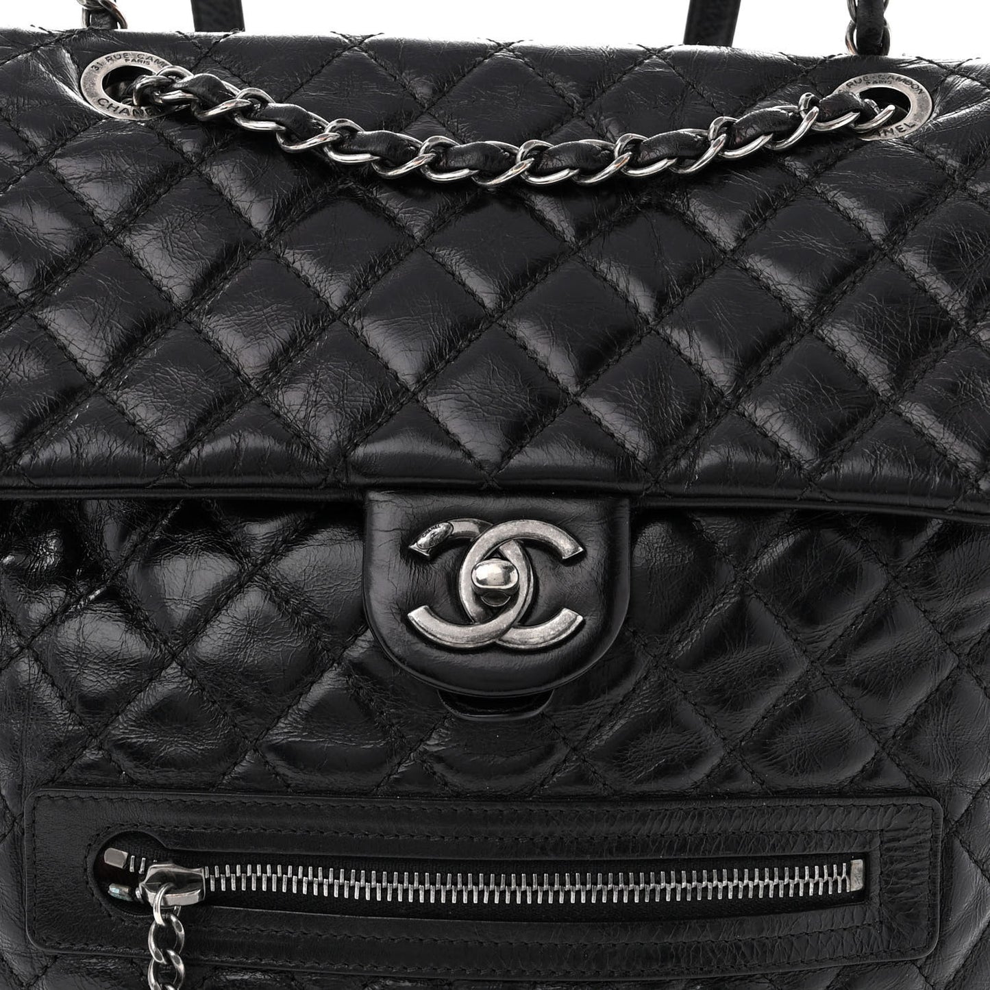 Glazed Calfskin Quilted Large Salzburg Backpack Black