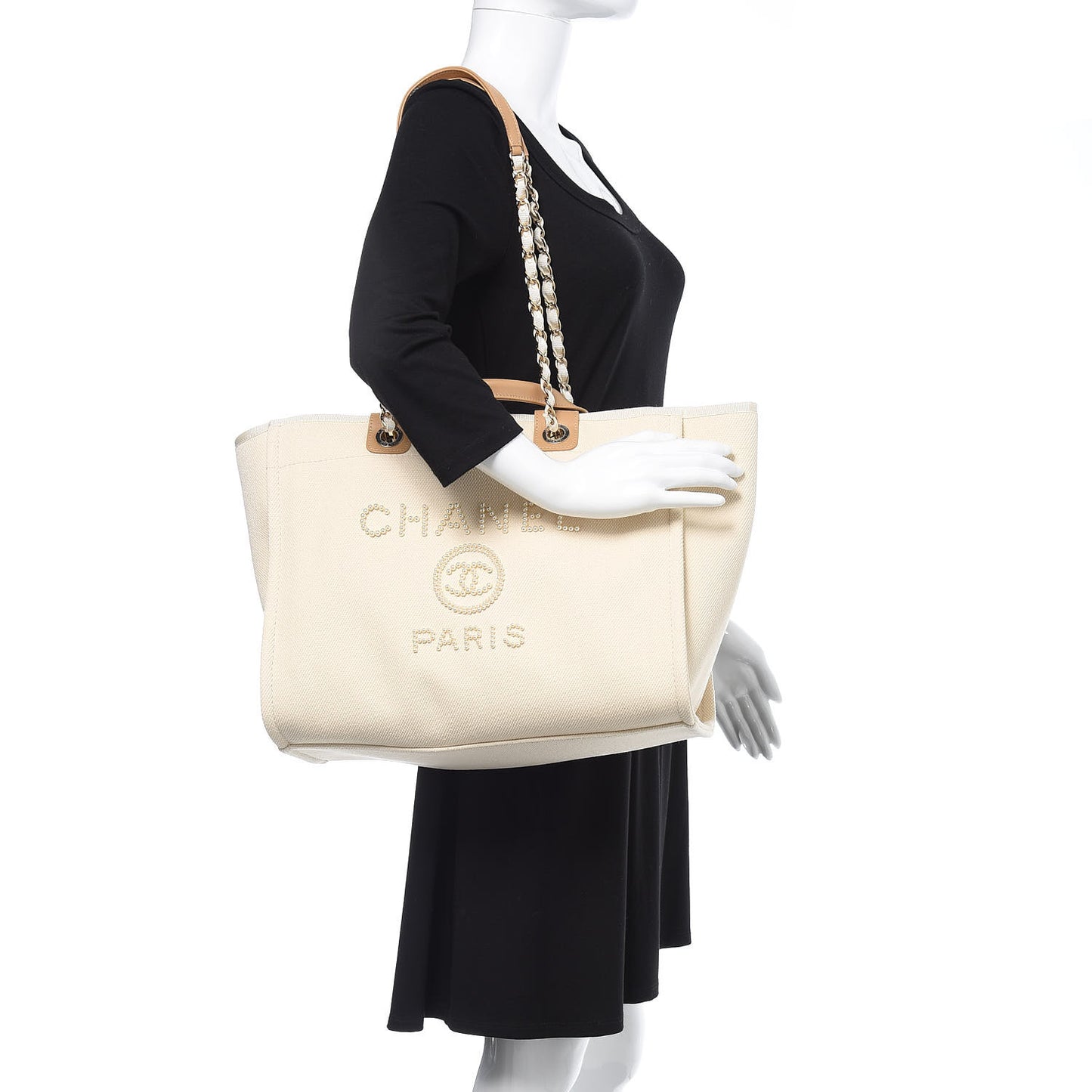 Canvas Pearl Large Deauville Tote Ecru Beige
