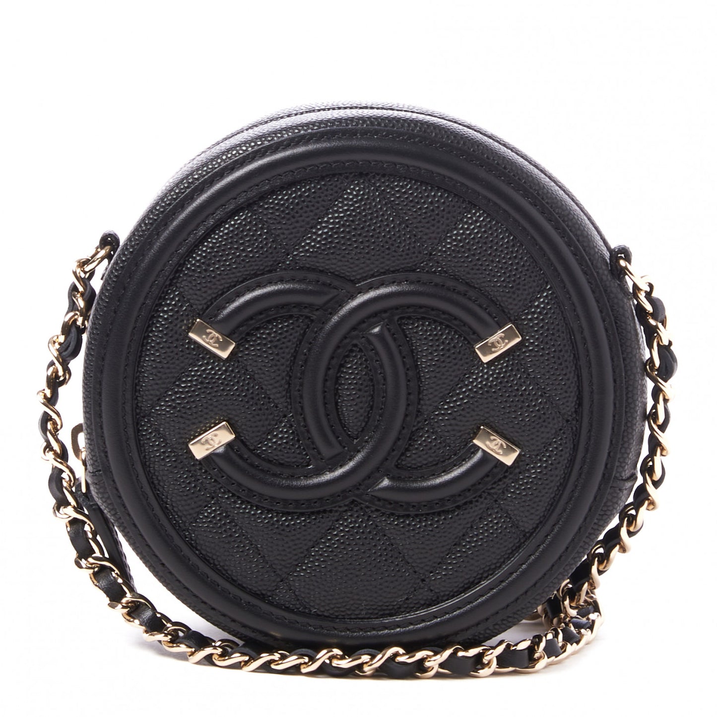 Caviar Quilted Round Filigree Crossbody Black