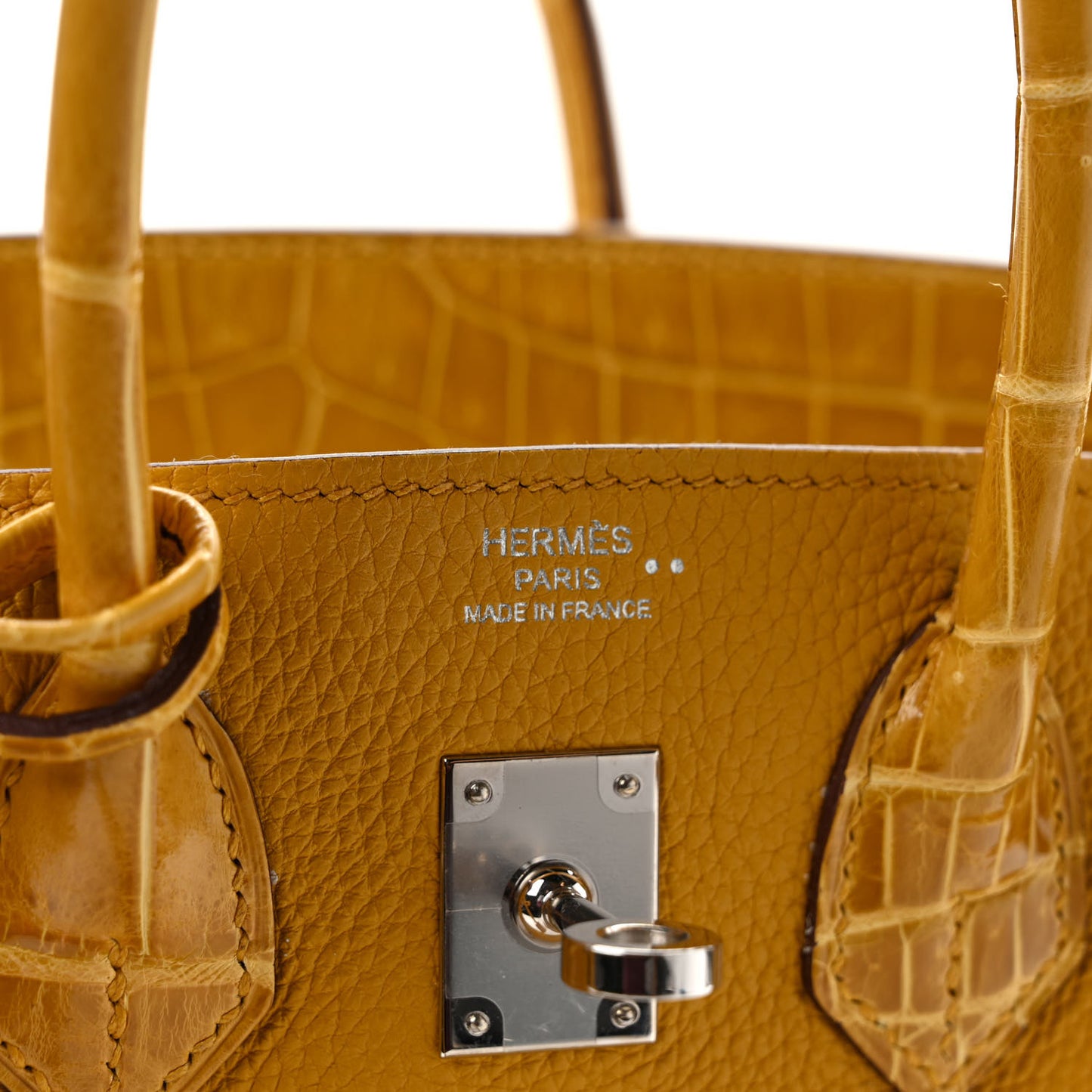 Togo Shiny Niloticus Crocodile Birkin Touch 25 Jaune Ambre