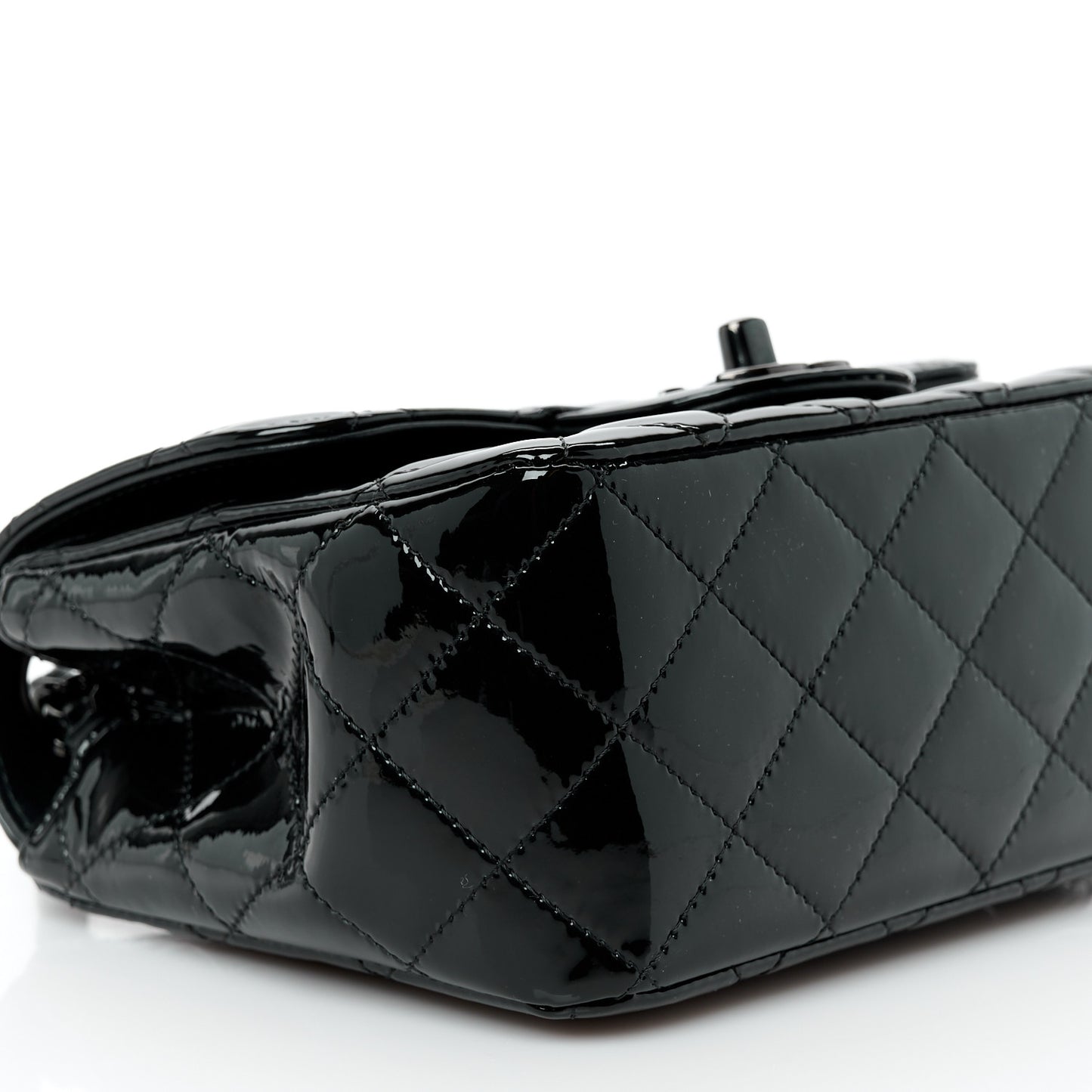 Patent Calfskin Quilted Mini Square Flap So Black