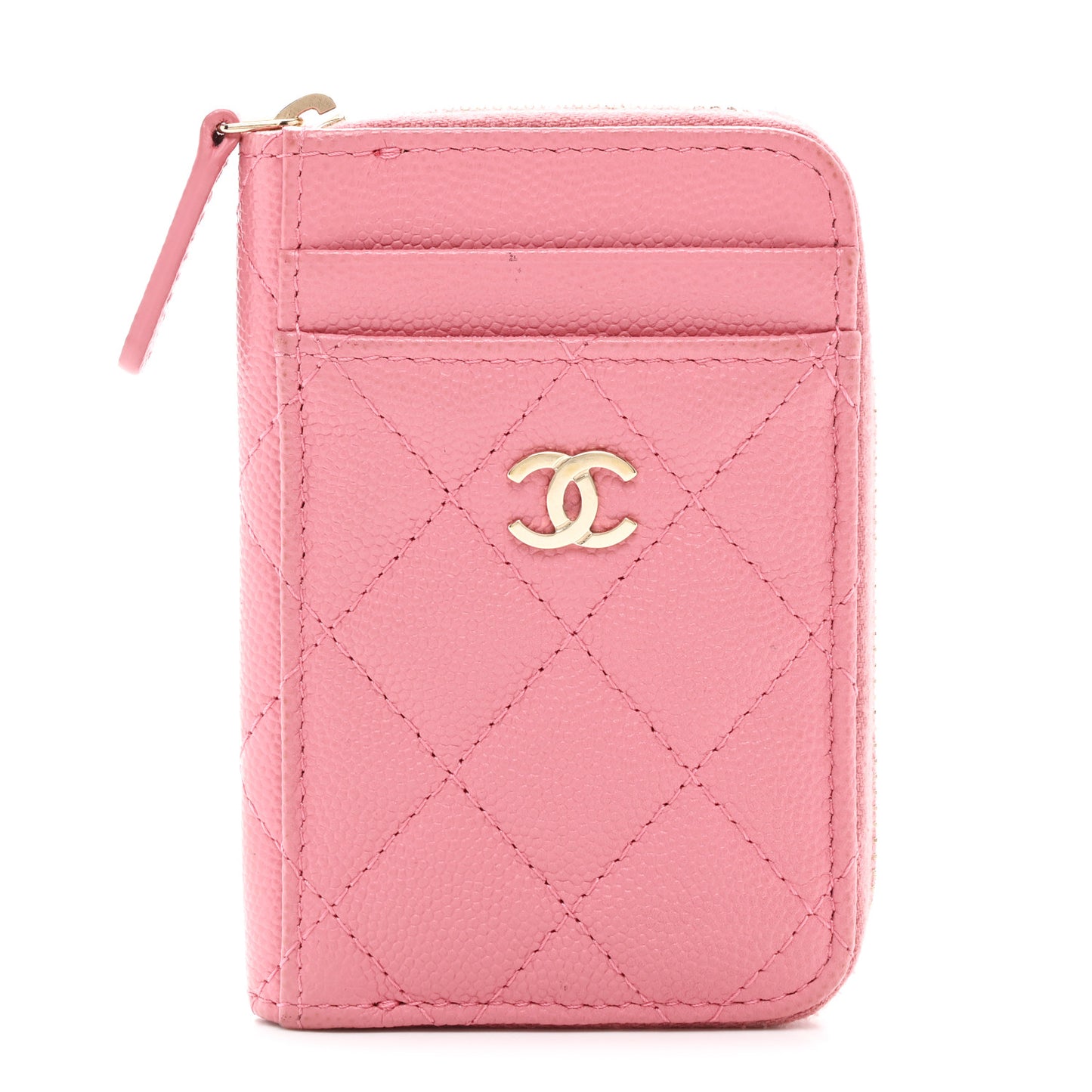 Caviar Quilted Zip Card Holder Pink
