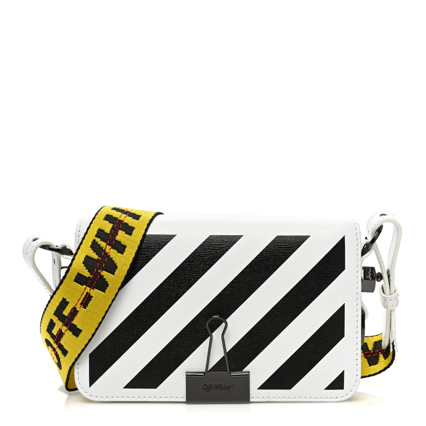 Saffiano Striped Mini Diag Binder Clip Bag White Black Yellow