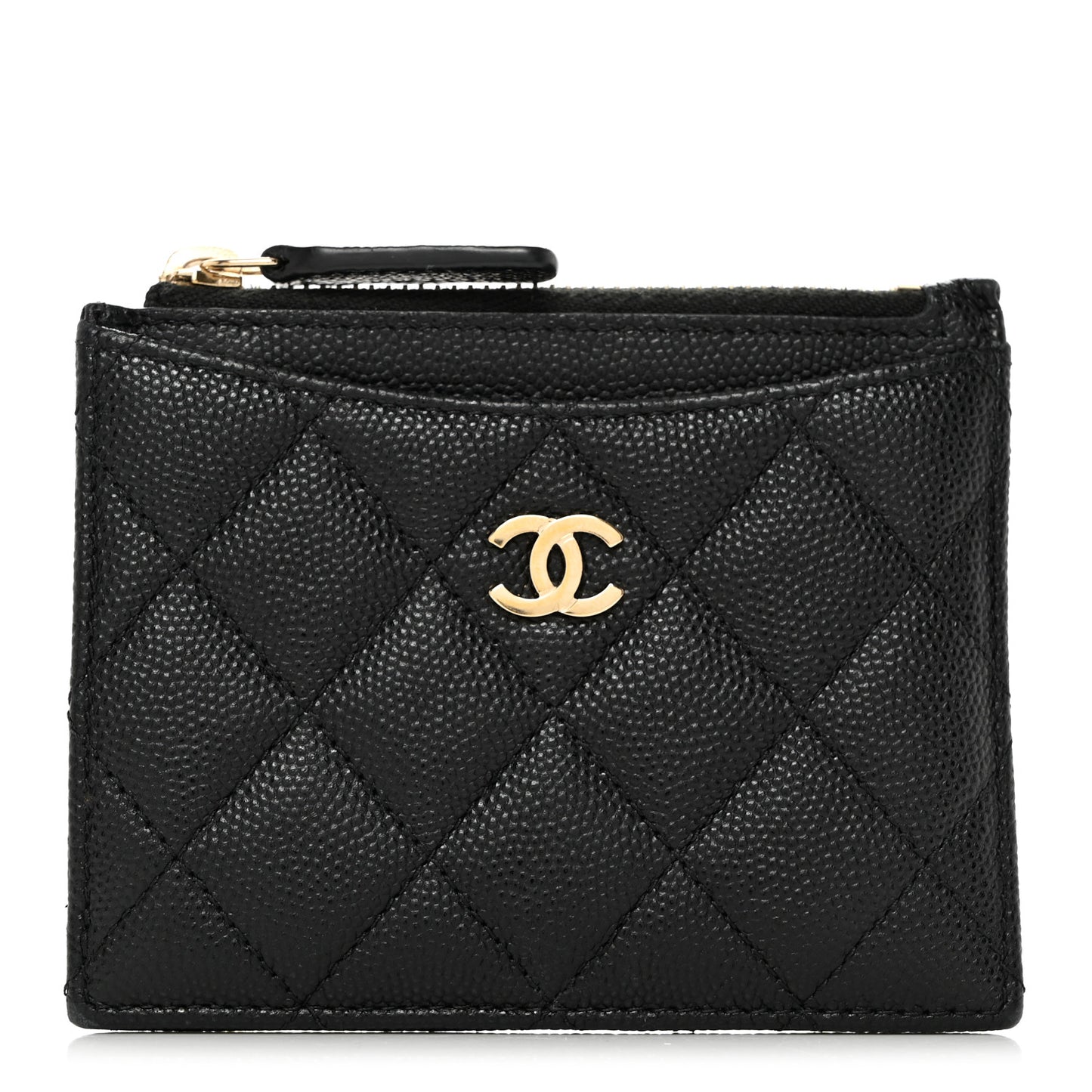 Caviar Quilted CC Zip Card Holder Black