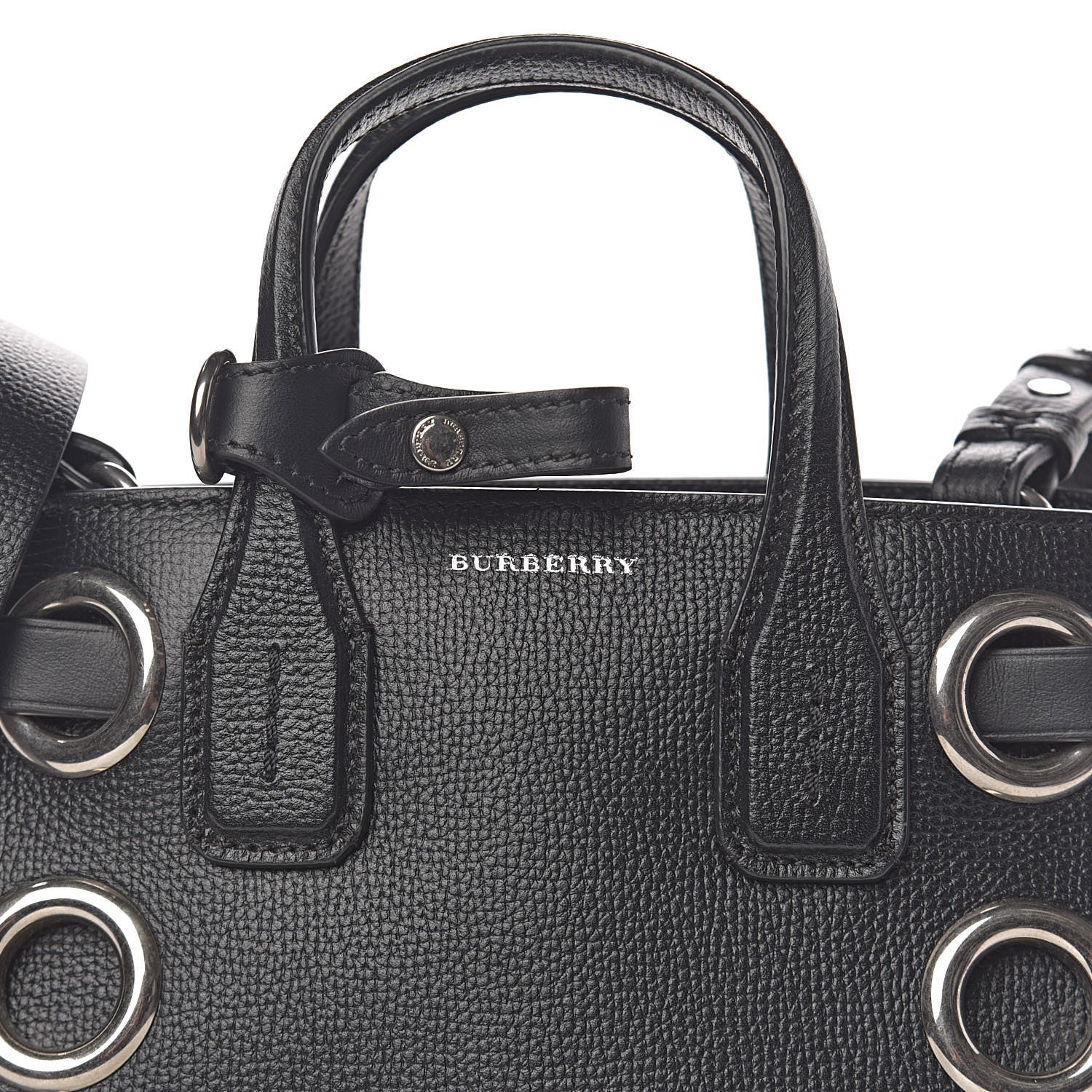 Burberry Grainy Calfskin House Check Grommet Baby Banner Tote Black 8 of 11
