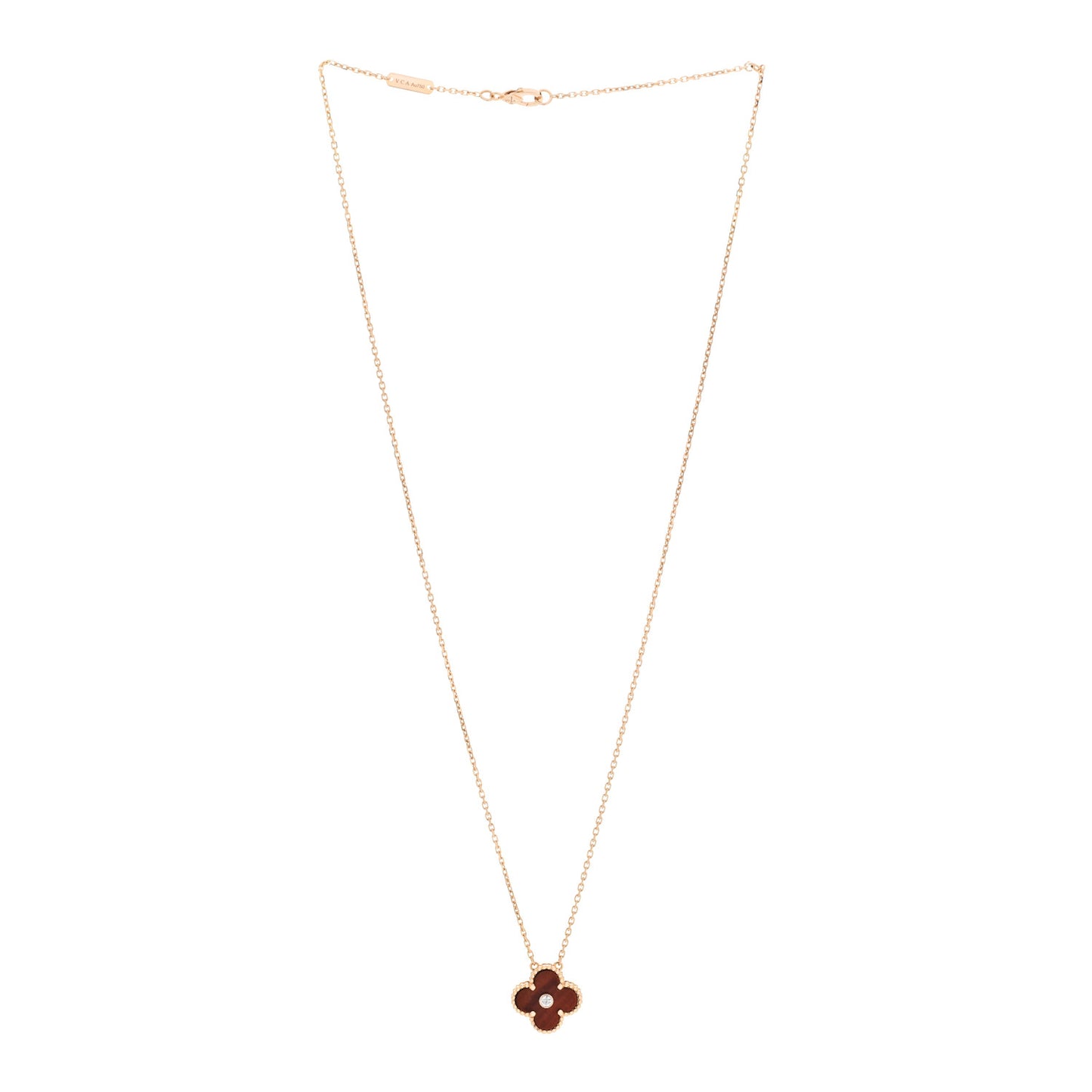 18K Rose Gold Diamond Bulls Eye Vintage Alhambra Pendant Necklace