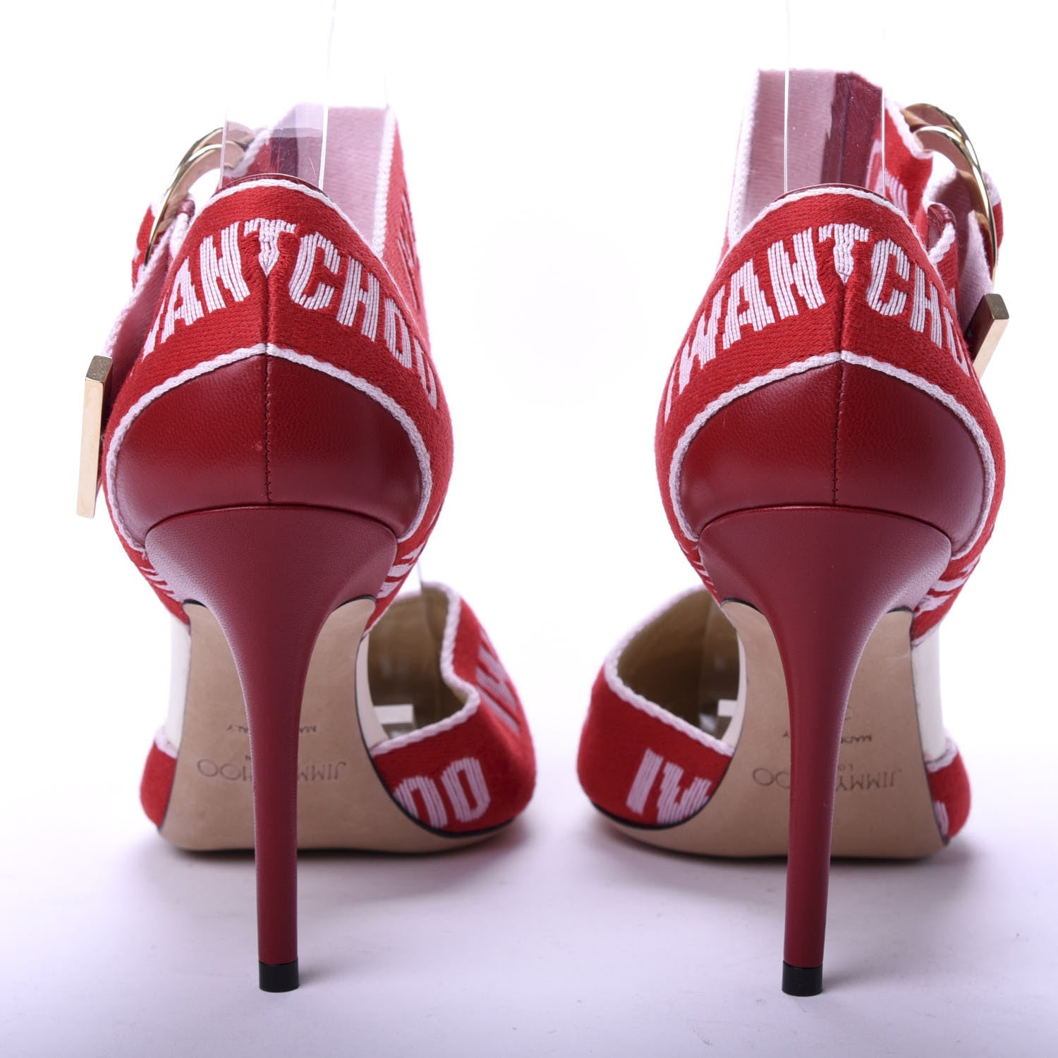 Jimmy Choo Canvas Bea 100 Pumps Red White 6 of 8