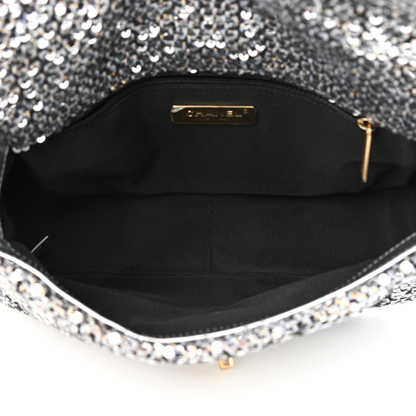 Sequin Quilted Medium Chanel 19 Flap Silver
