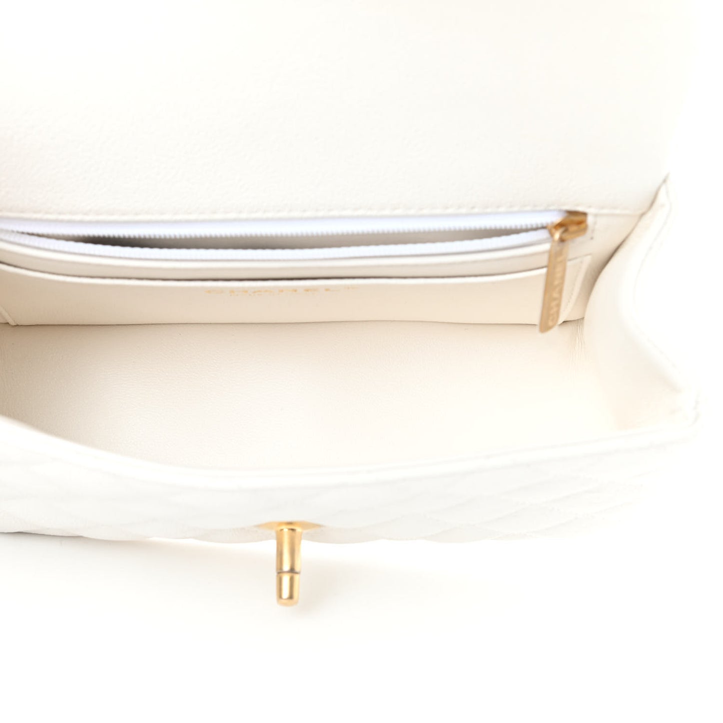 Caviar Quilted Mini Top Handle Rectangular Flap White
