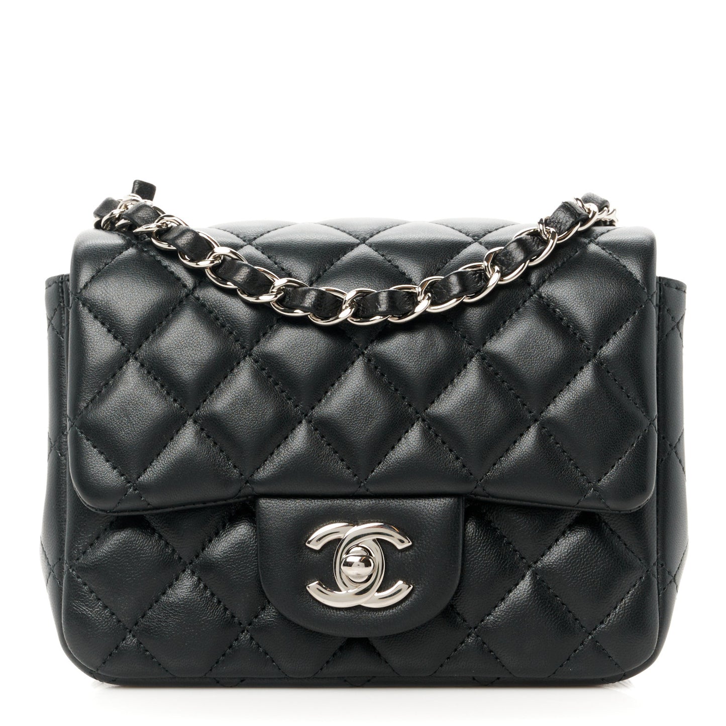 Lambskin Quilted Mini Square Flap Black