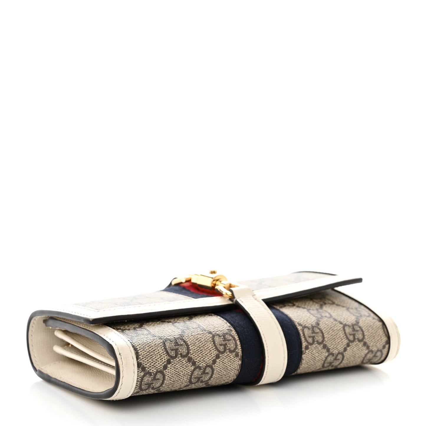 GG Supreme Monogram Textured Calfskin Web Jackie 1961 Chain Wallet Beige Ebony Mystic White