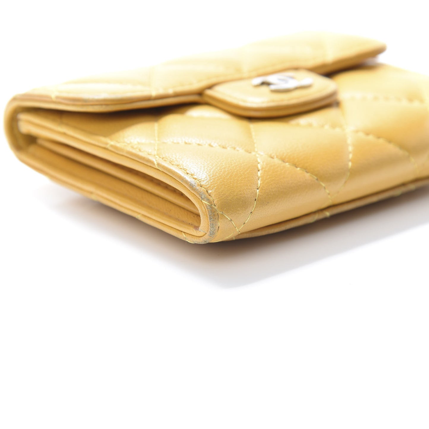 Lambskin Quilted Flap Card Holder Wallet Yellow