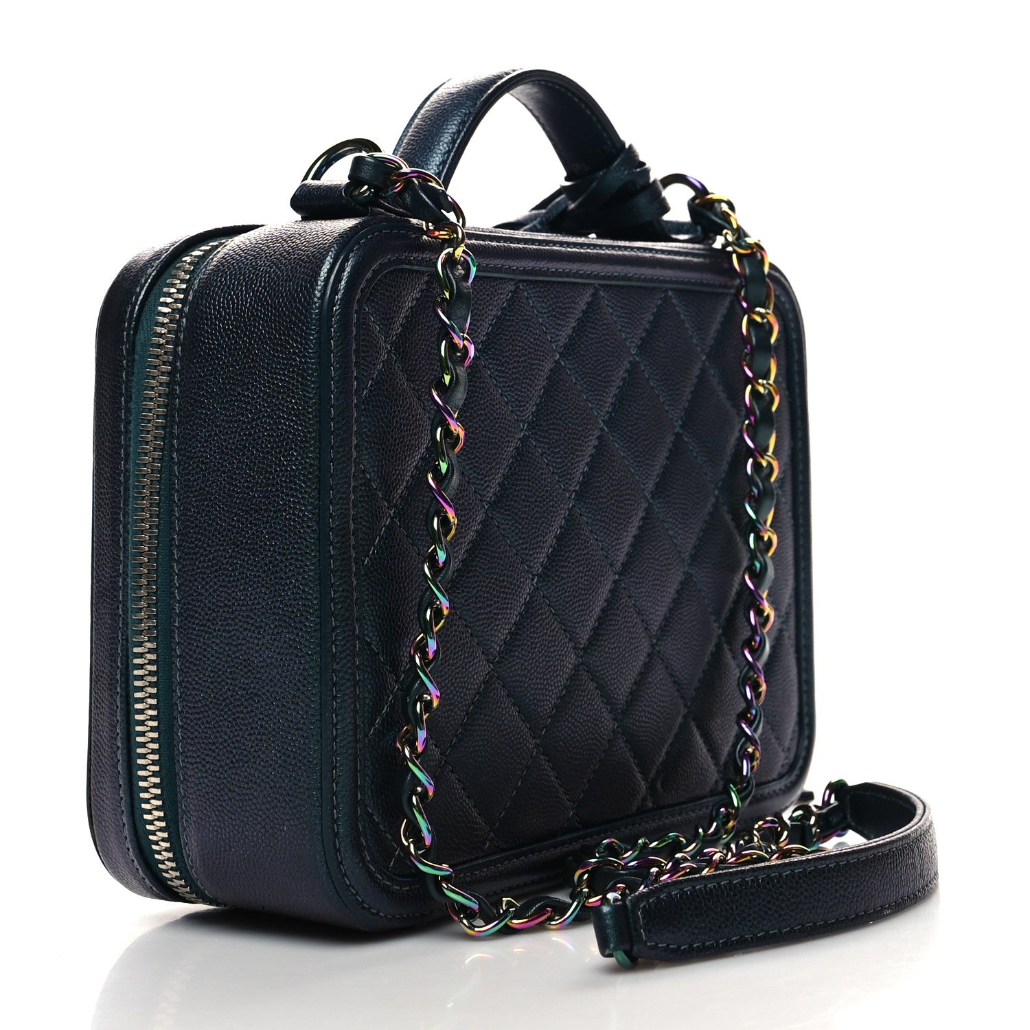 Chanel Iridescent Caviar Quilted Medium CC Filigree Vanity Case Dark Turquoise 3 of 11