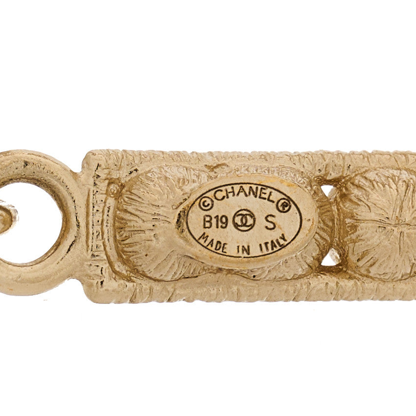 Chanel Crystal Cha-Nel Logo Drop Earrings Gold 4 of 4