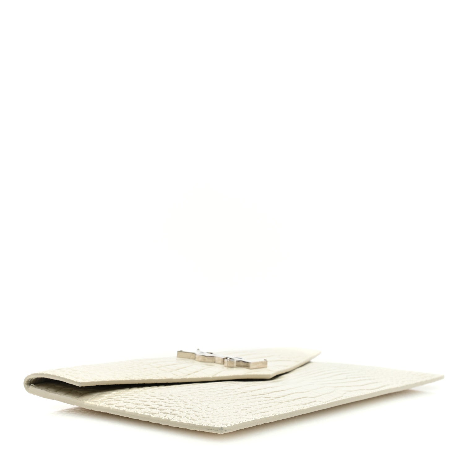 Saint Laurent Calfskin Crocodile Embossed Uptown Monogram Clutch Porcellana 4 of 7