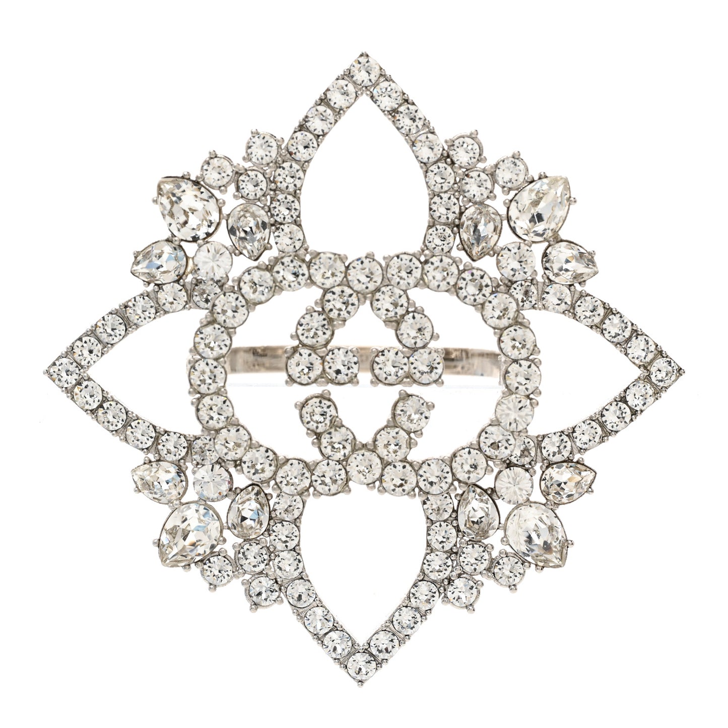 Metal Crystal Interlocking G Flower Ring M Silver