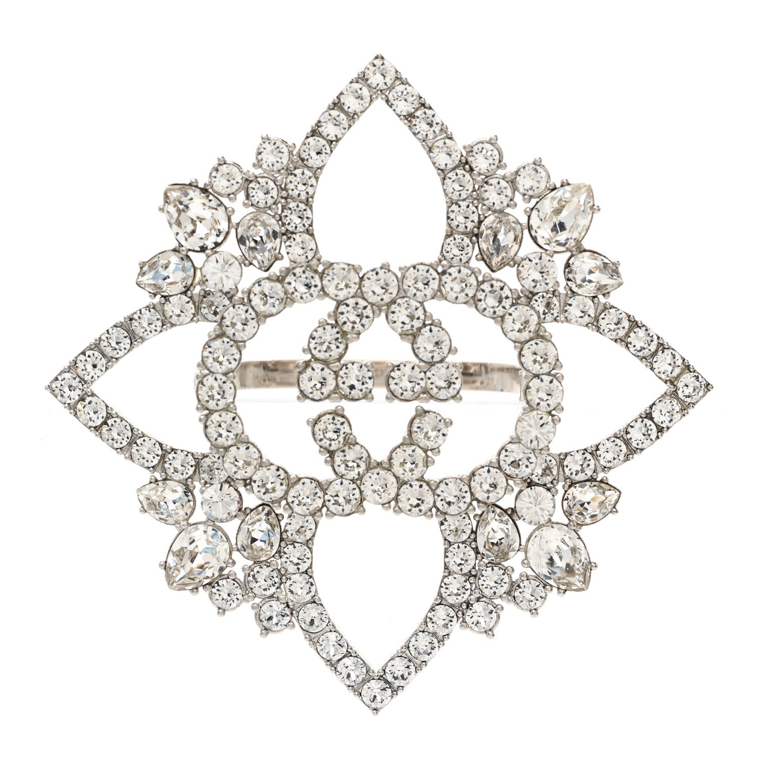 Gucci Metal Crystal Interlocking G Flower Ring M Silver 1 of 6