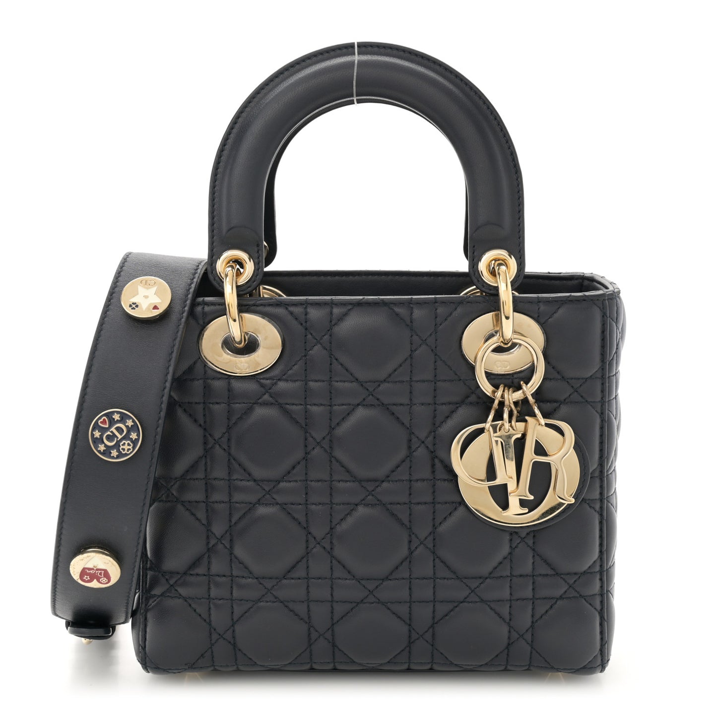Lambskin Cannage Small Lucky Badges Lady Dior Navy