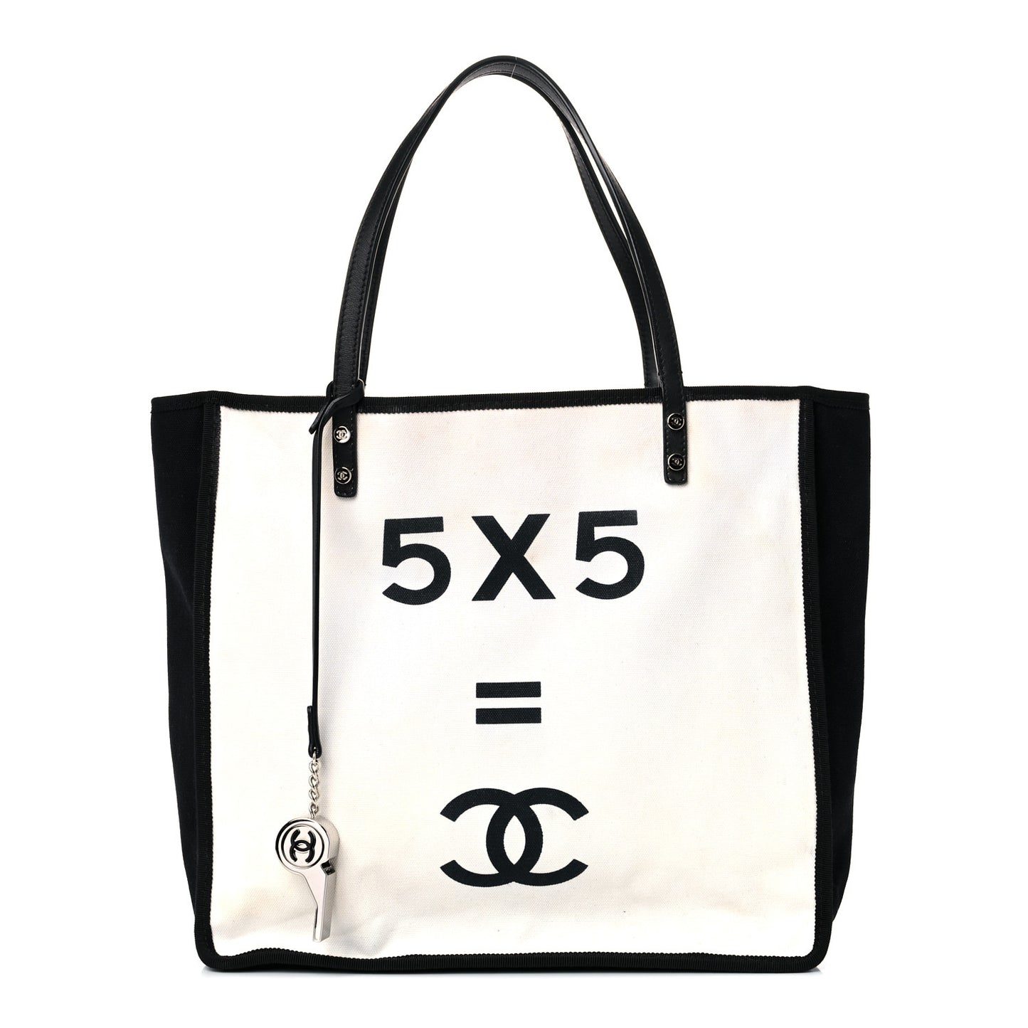 Canvas Calfskin Let's Demonstrate Small Tote White Black