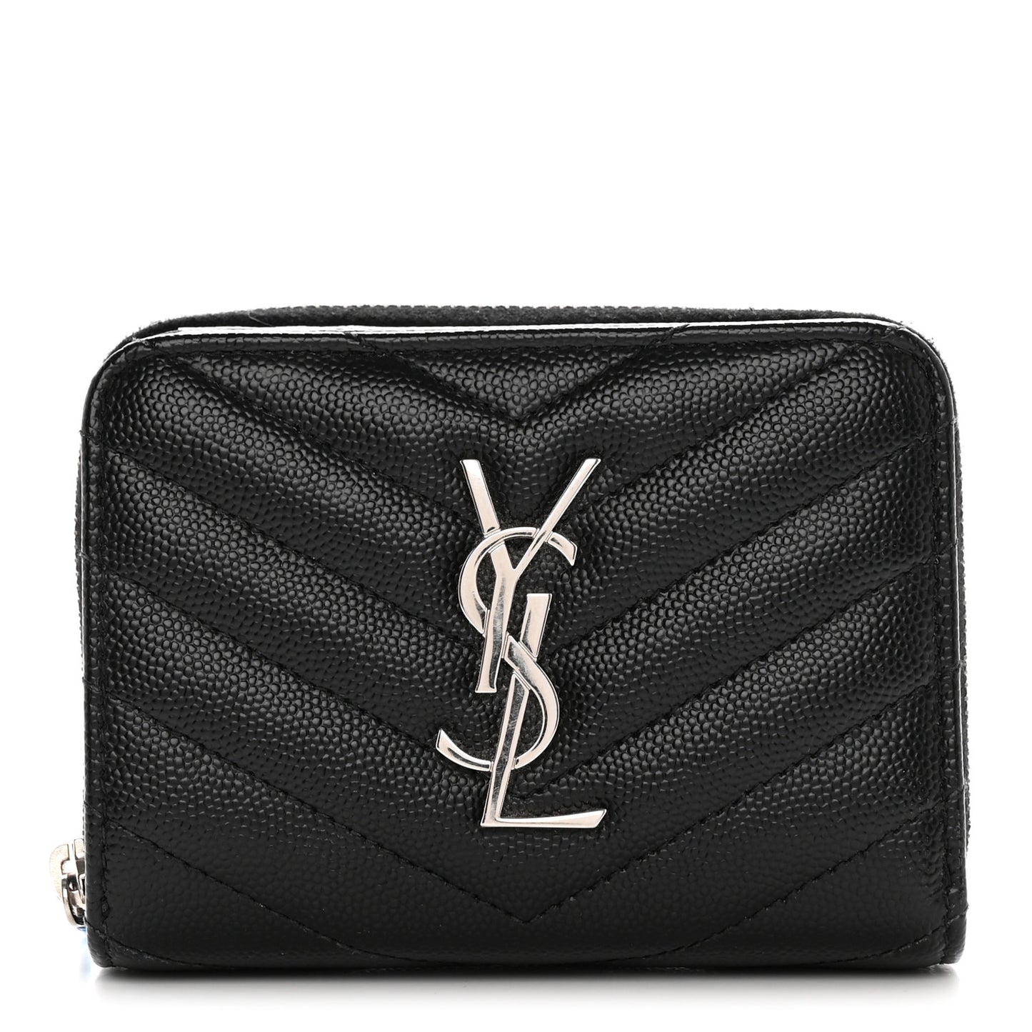 Grain De Poudre Matelasse Chevron Monogram Compact Zip Around Wallet Black