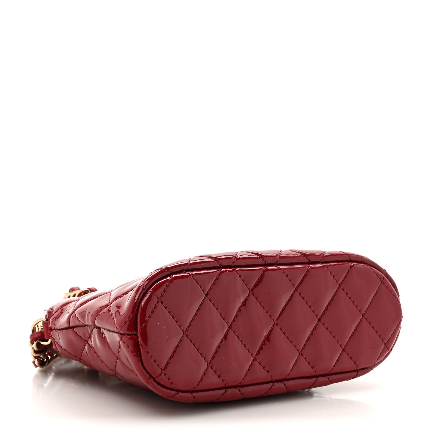 Patent Calfskin Quilted Shiny Coco Clutch With Chain Red