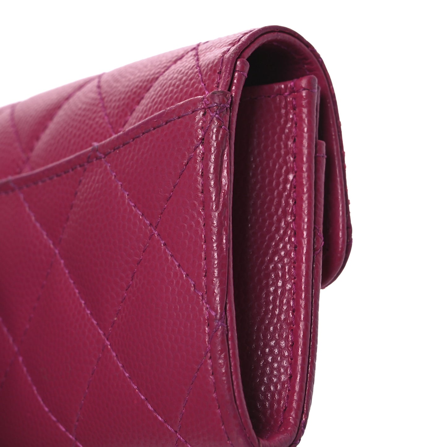 Caviar Quilted Flap Card Holder Wallet Dark Pink