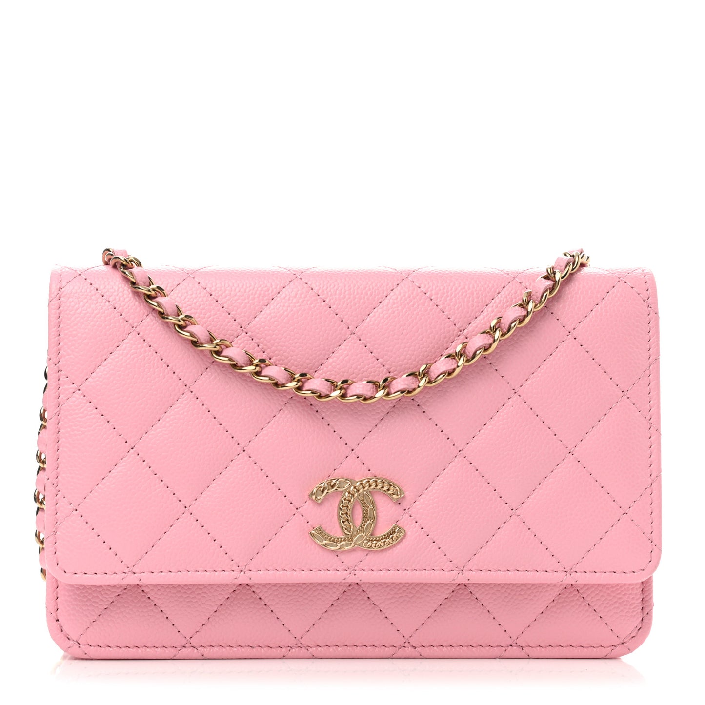 Caviar Quilted Chain CC Wallet On Chain WOC Pink
