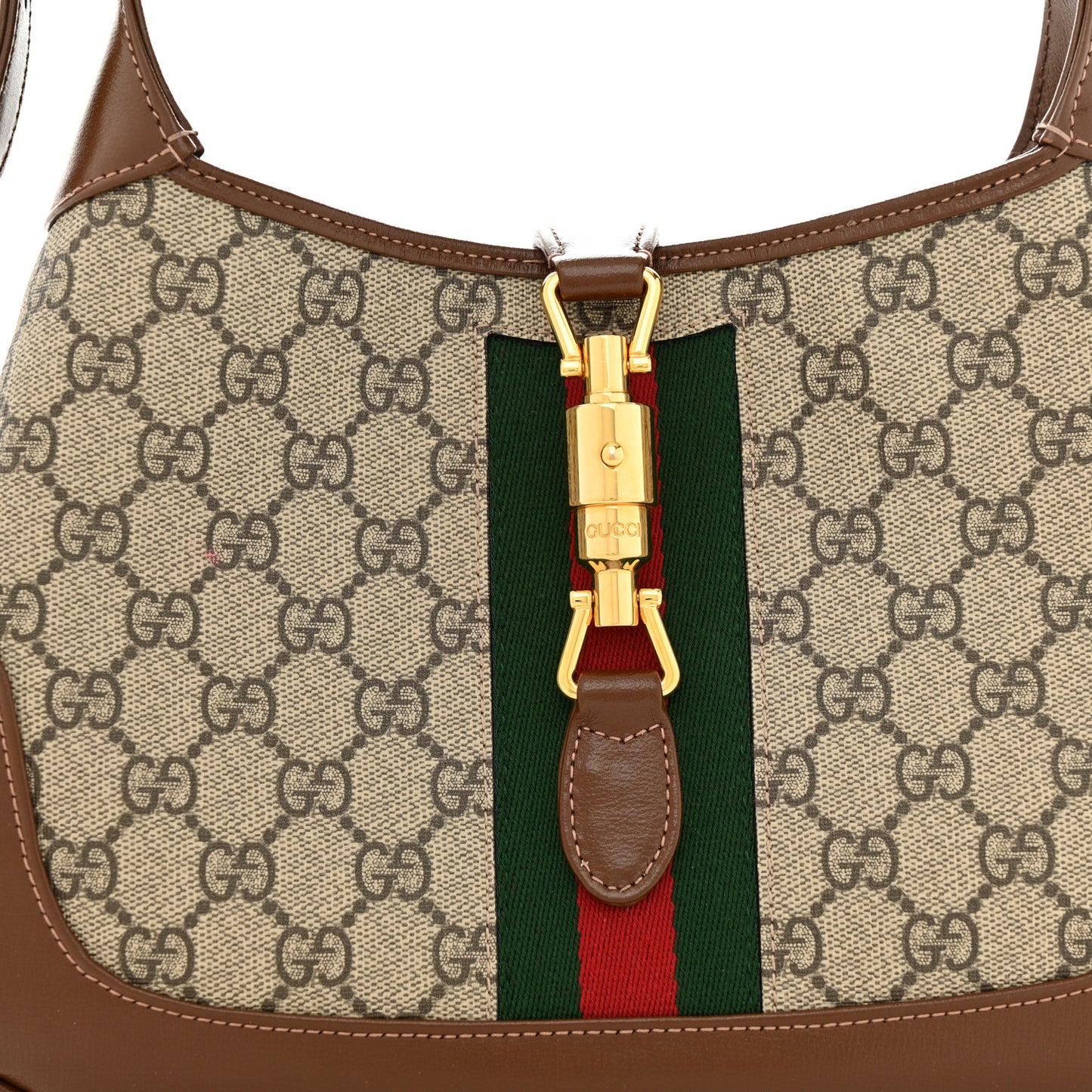 GG Supreme Monogram Azalea Calfskin Web Small Jackie 1961 Hobo Beige Ebony Brown Sugar