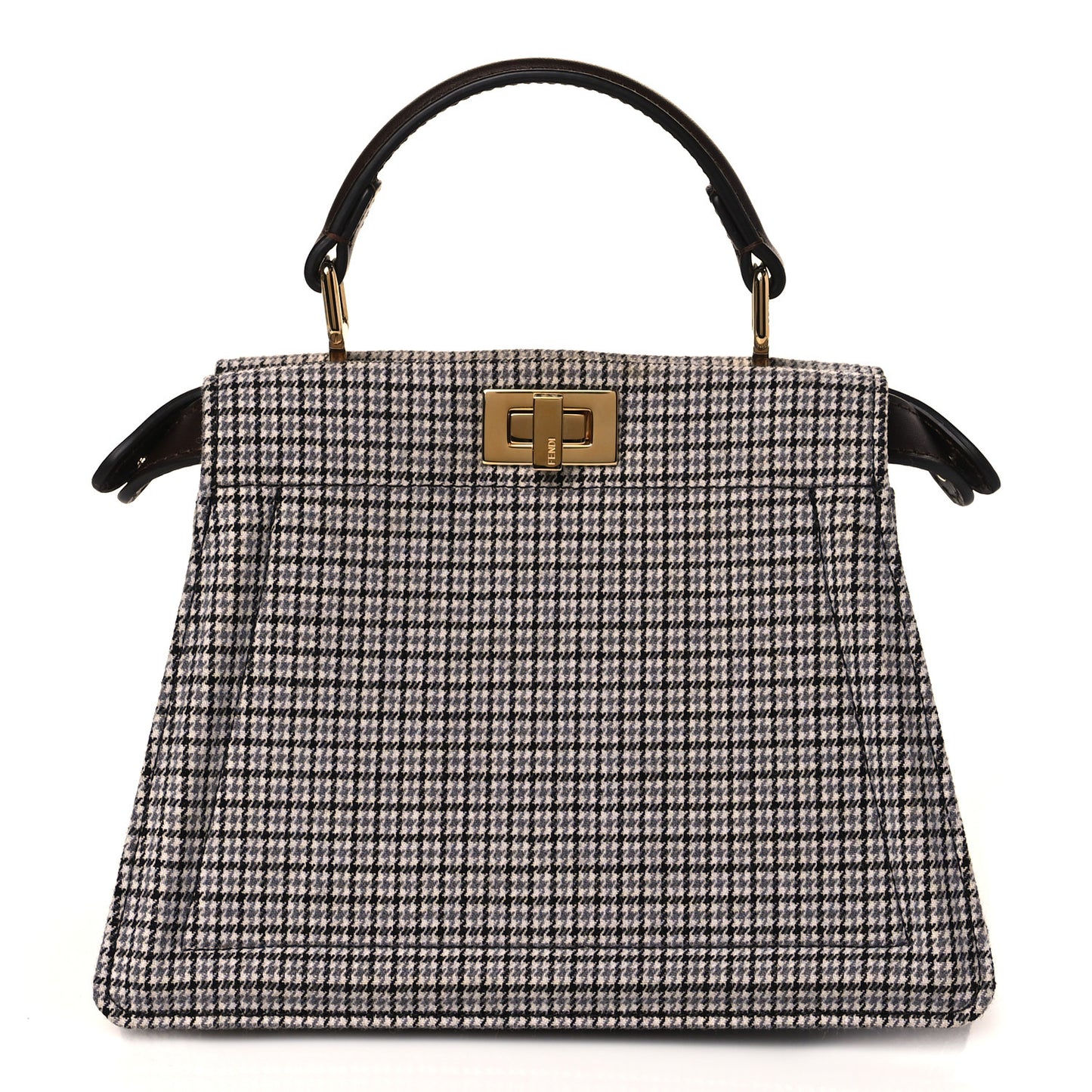 Wool Fabric Jacquard Cuoio Small Houndstooth FF 1974 Petite Peekaboo I SEE U Satchel Grey Black
