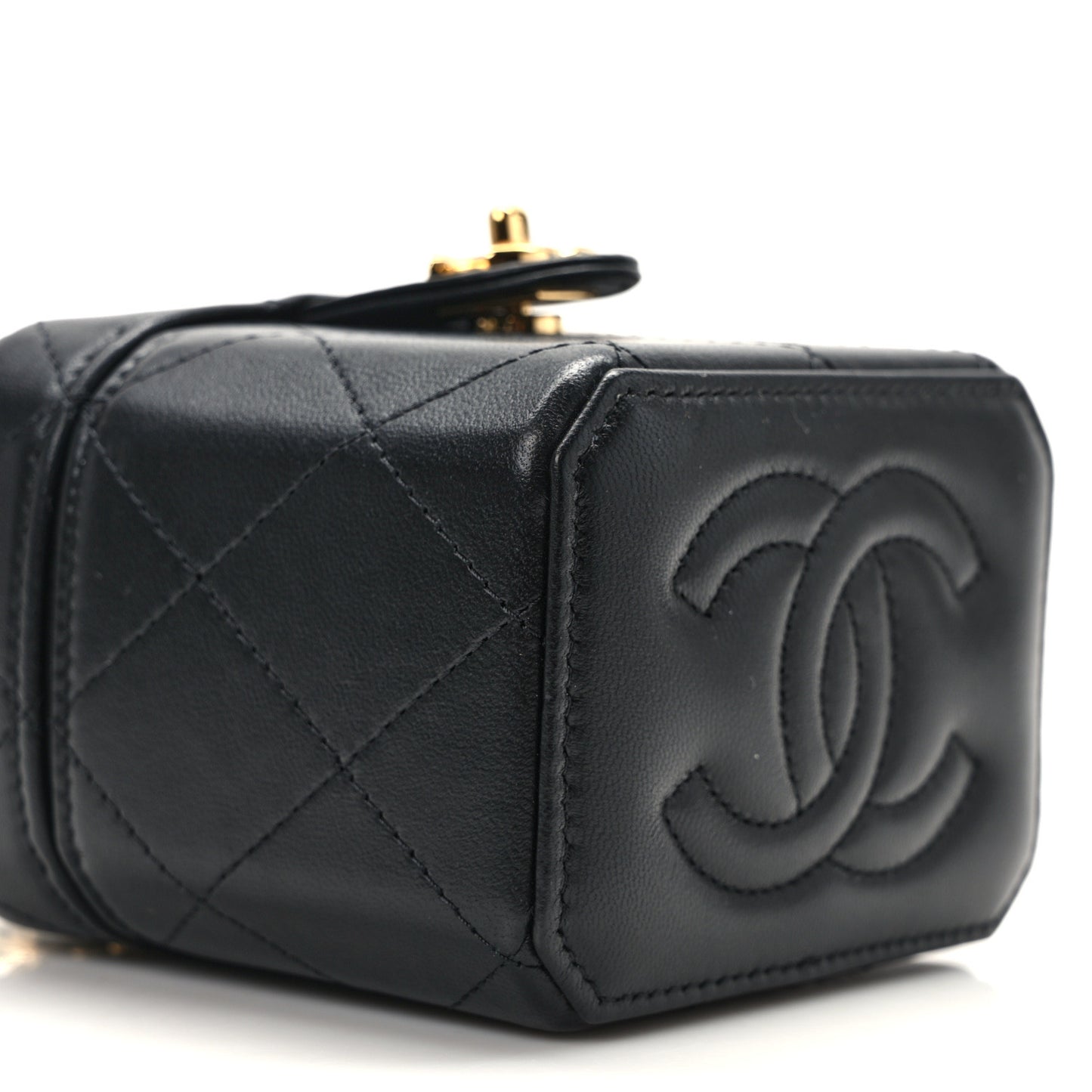 Lambskin Quilted Vanity Clutch With Chain Black