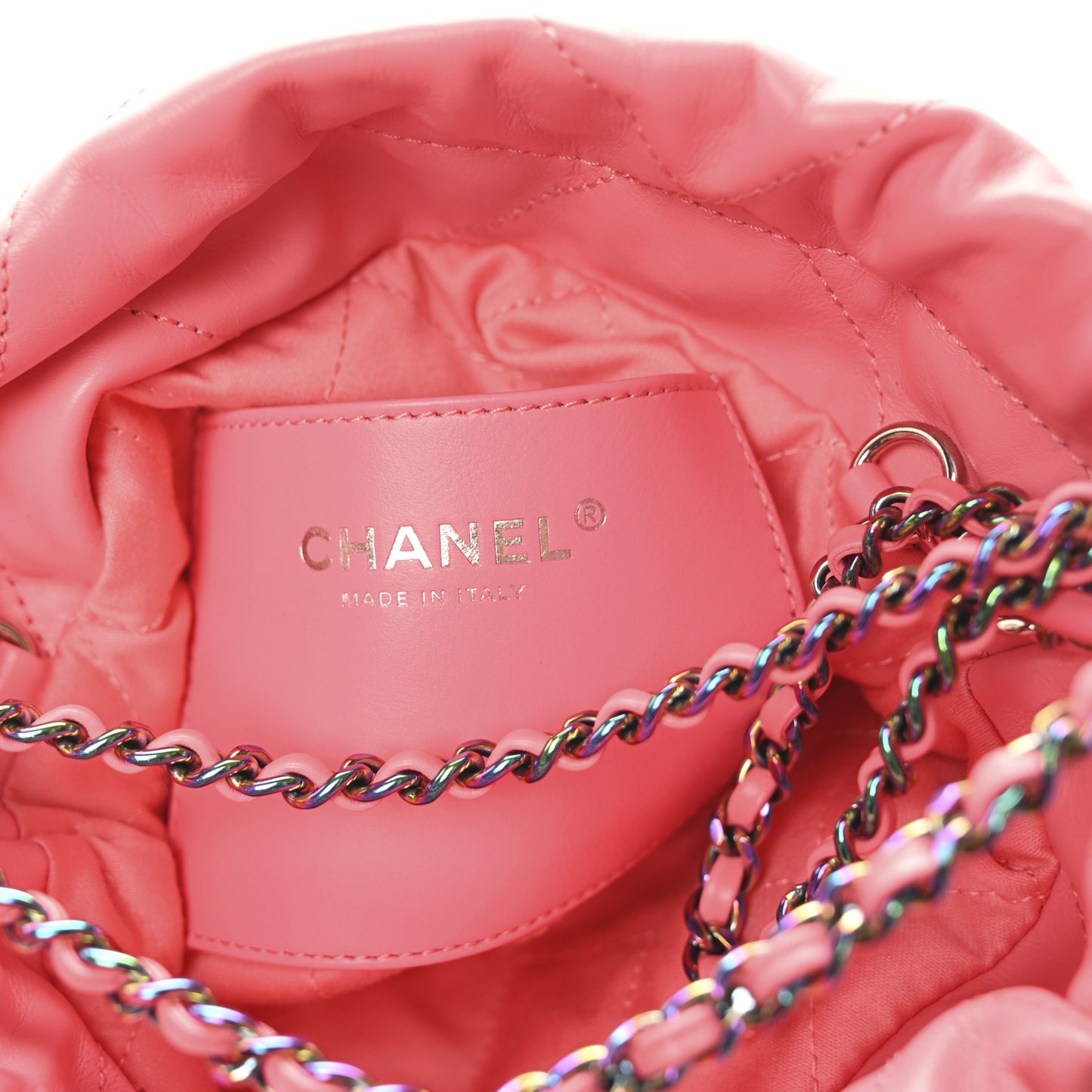 Shiny Calfskin Quilted Rainbow Metal Mini Chanel 22 Coral Pink