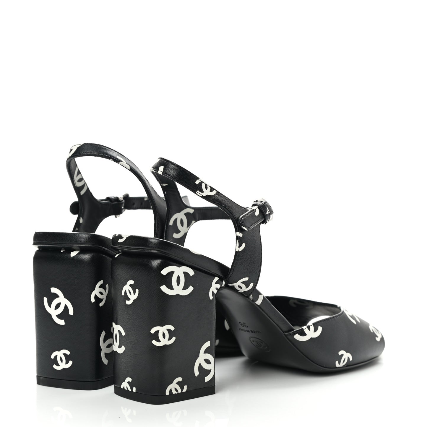 Printed Lambskin CC Sandals 39 Black White