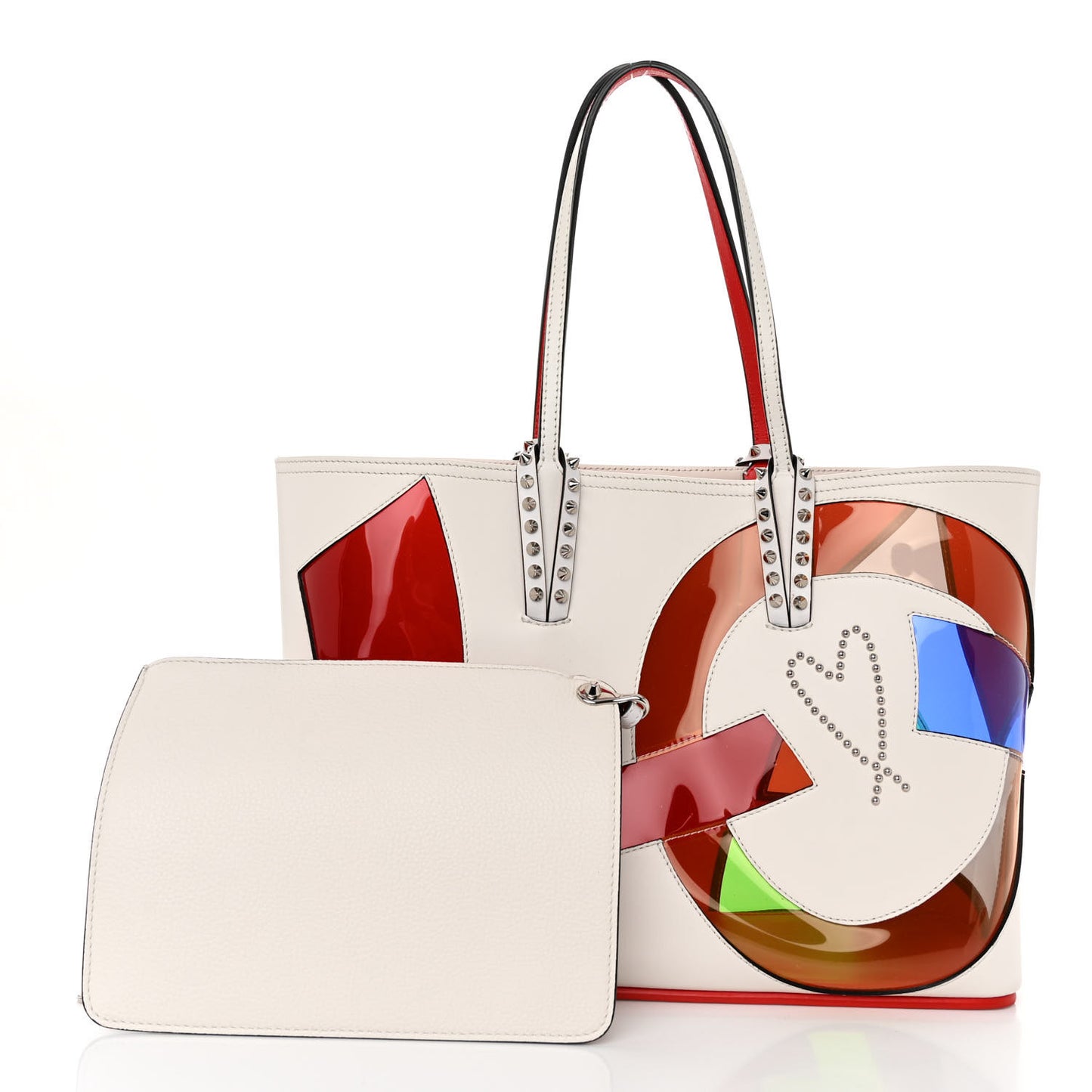 Calfskin PVC Love Spikes East West Cabata Tote Latte Multicolor