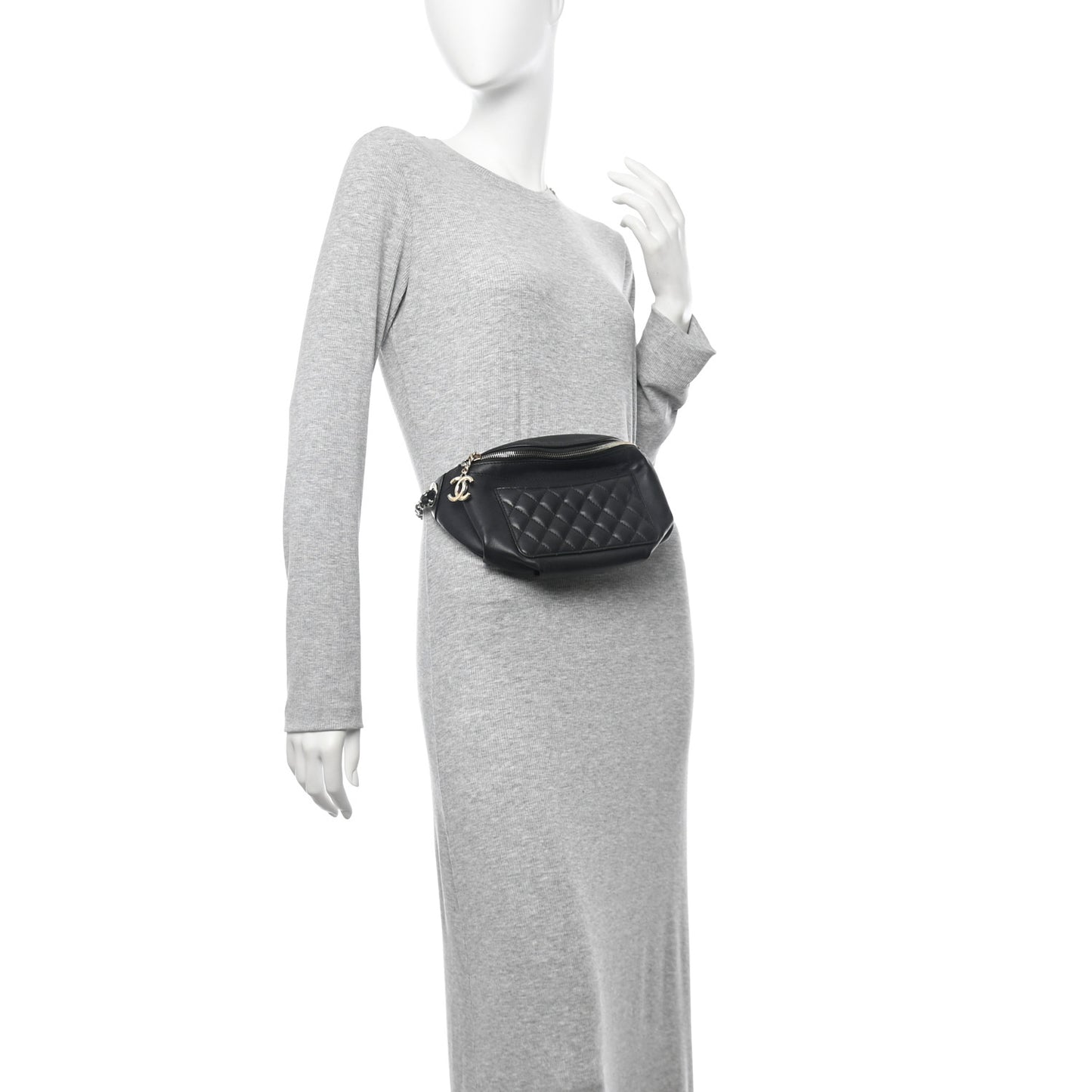 Lambskin Quilted Waist Bag Fanny Pack Black
