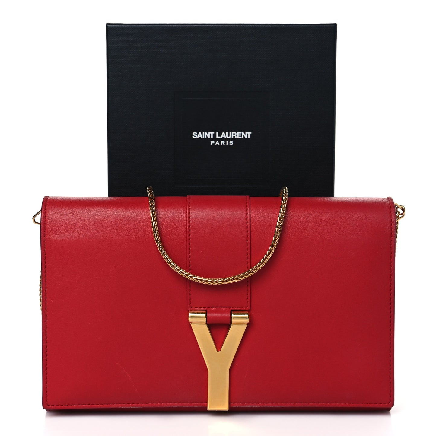 Calfskin Classic Y Ligne Chain Wallet Vermillion