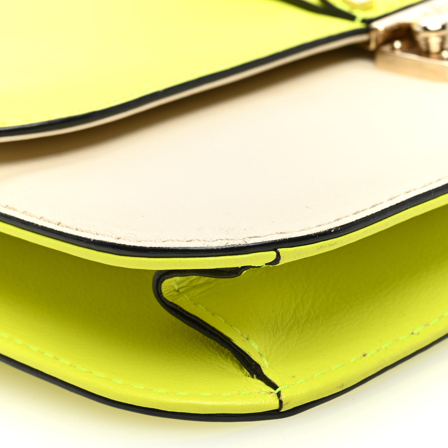 Vitello Medium Glam Lock Rockstud Flap Yellow Fluo Light Ivory