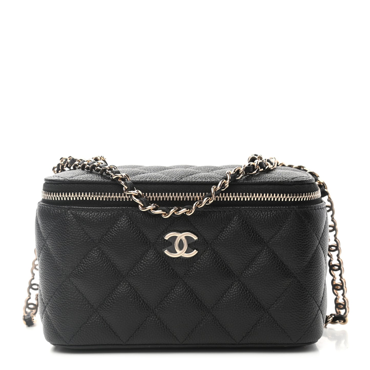 Caviar Quilted Small Tiny CC Vanity Case With Chain Black