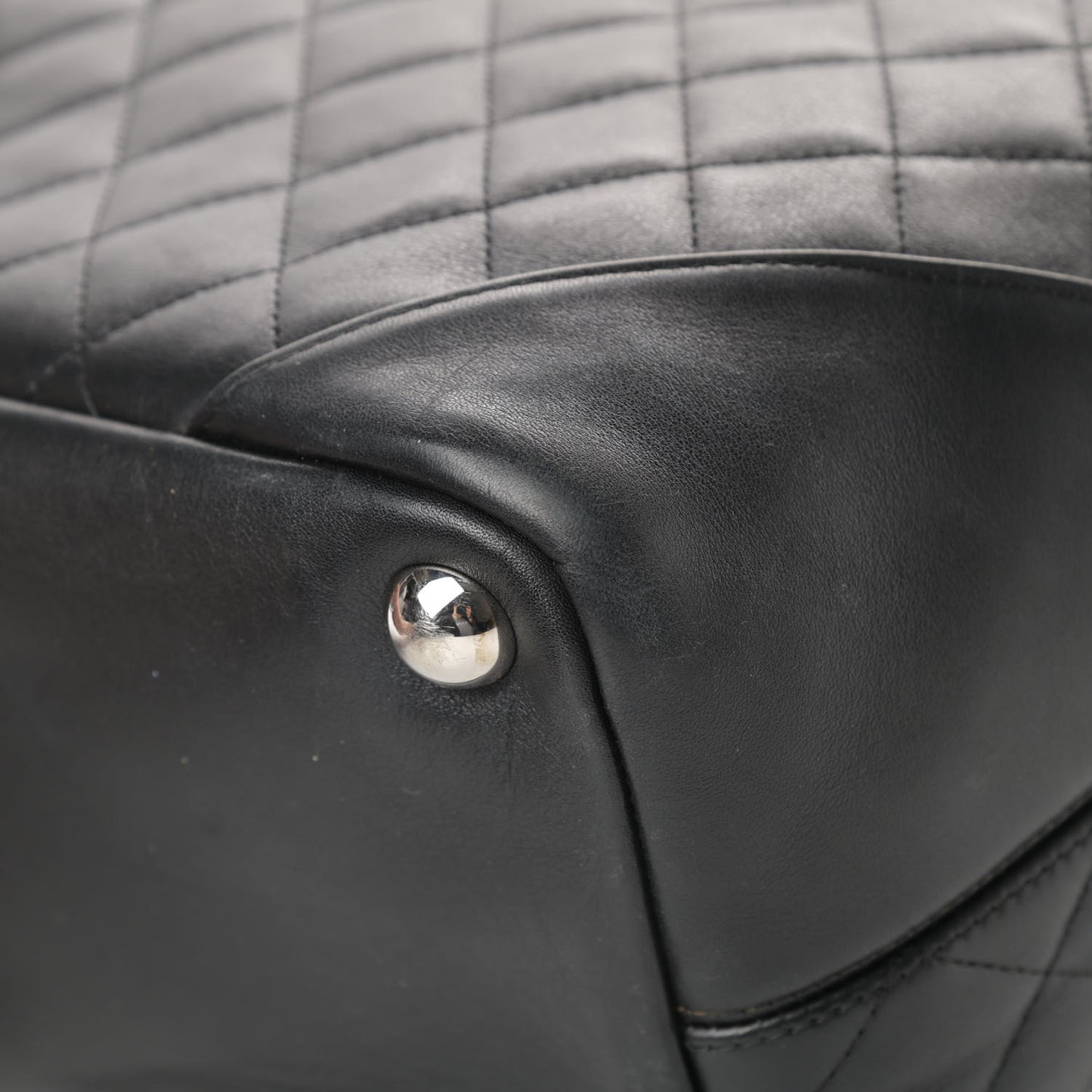 Calfskin Quilted Large Cambon Tote Black White