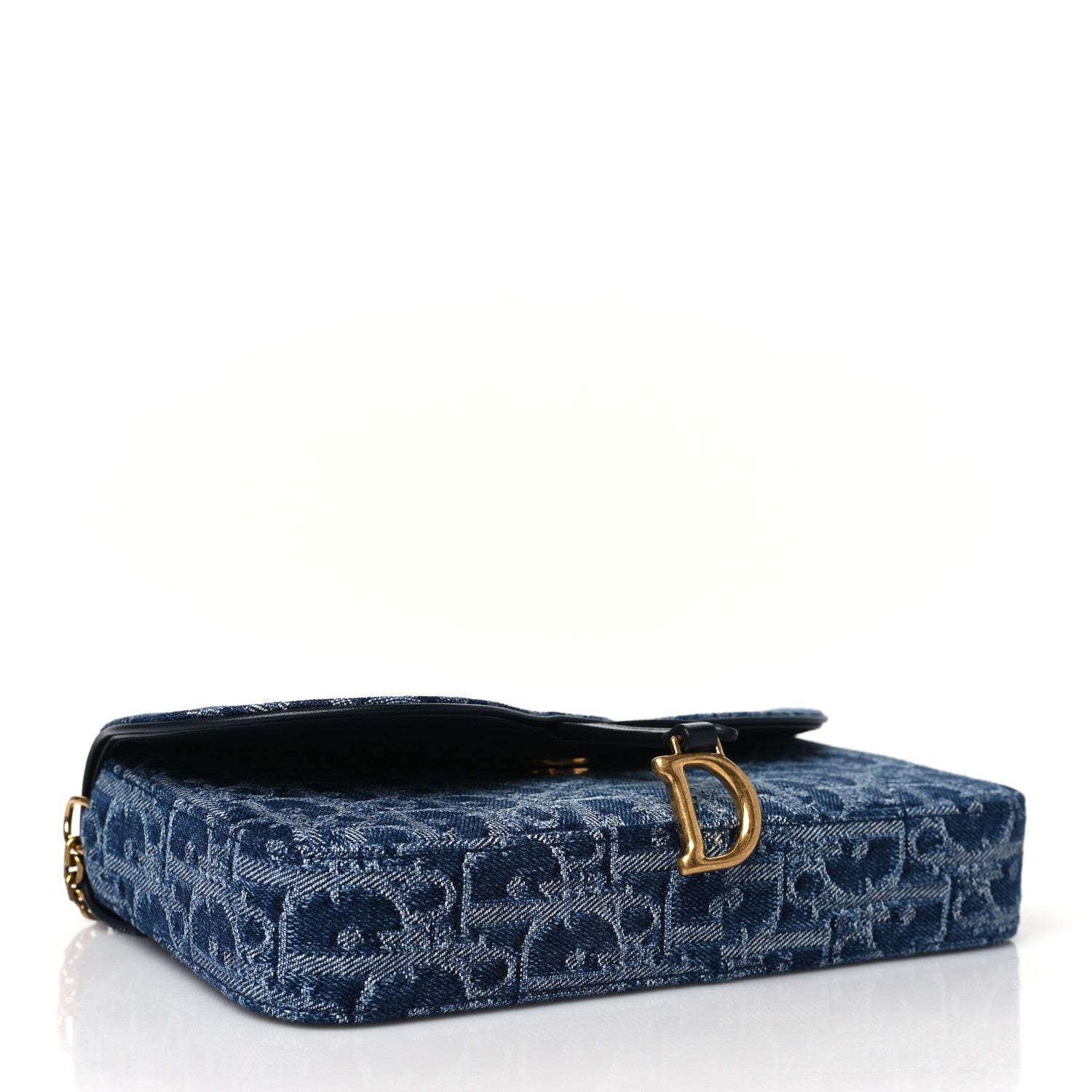 Christian Dior Oblique Denim Saddle Chain Long Wallet Blue 4 of 11