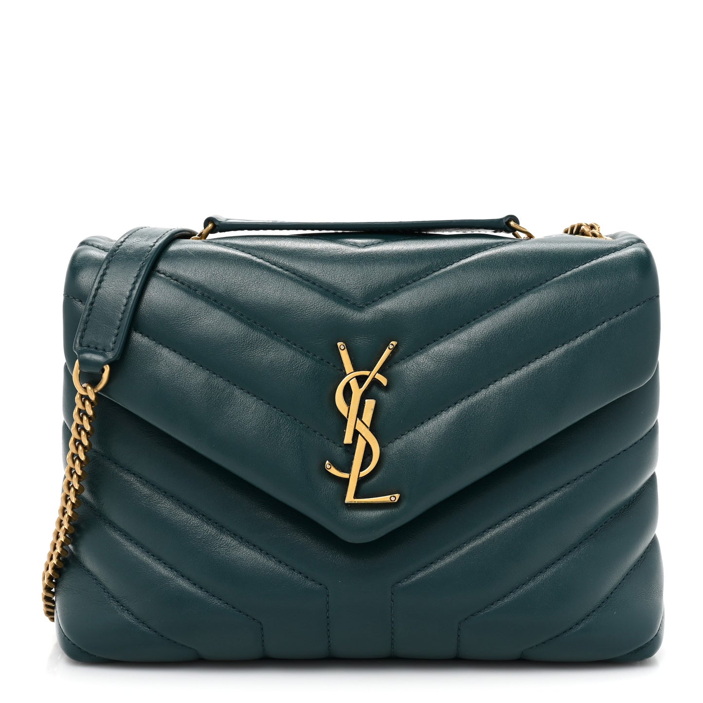 Calfskin Y Quilted Monogram Small Loulou Chain Satchel Green