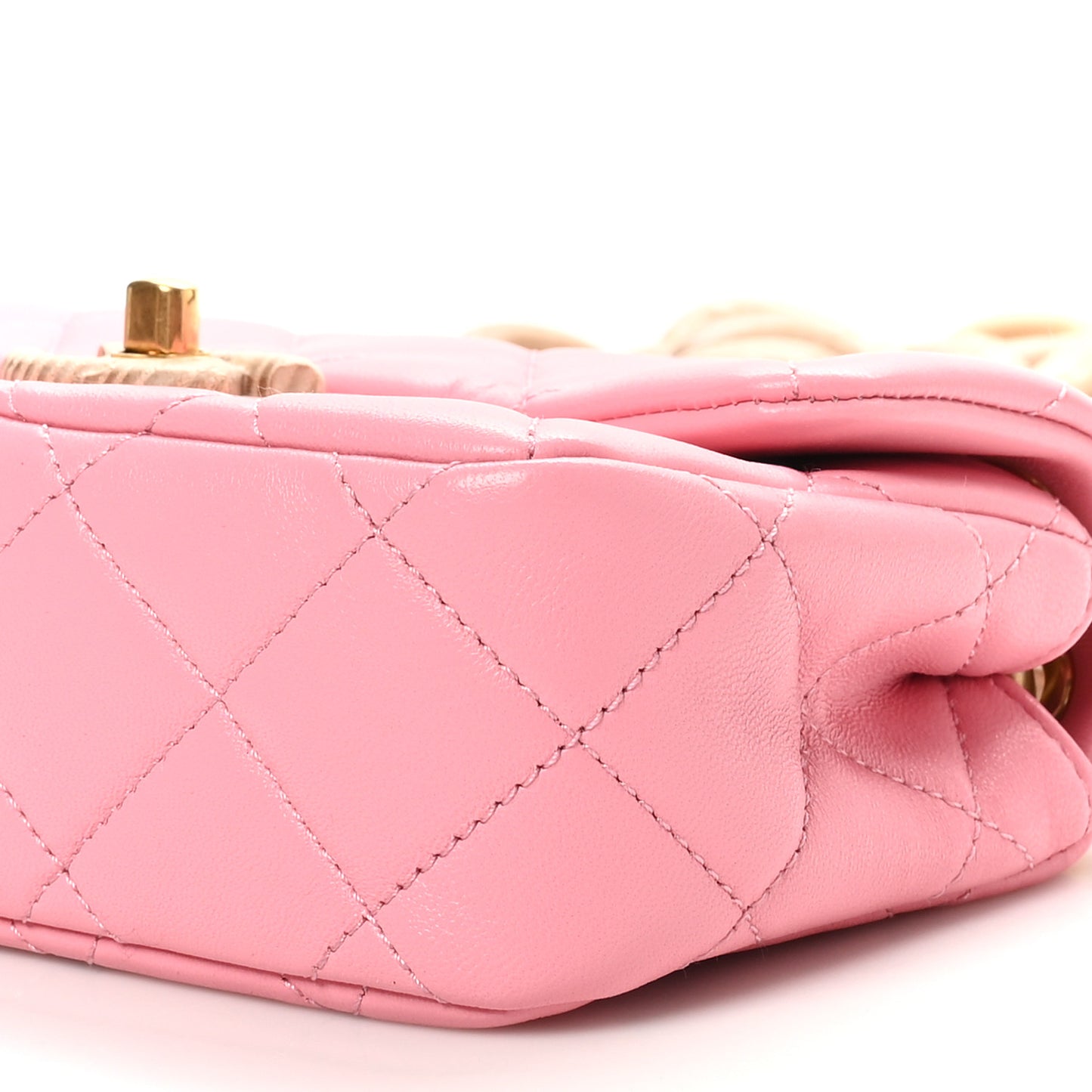 Lambskin Wenge Quilted Mini Fashion Wood Square Flap Pink