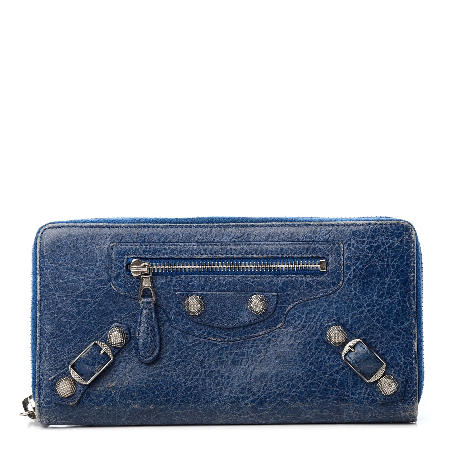 Agneau Giant 12 Silver Hardware Continental Zip Around Wallet Bleu Cobalt