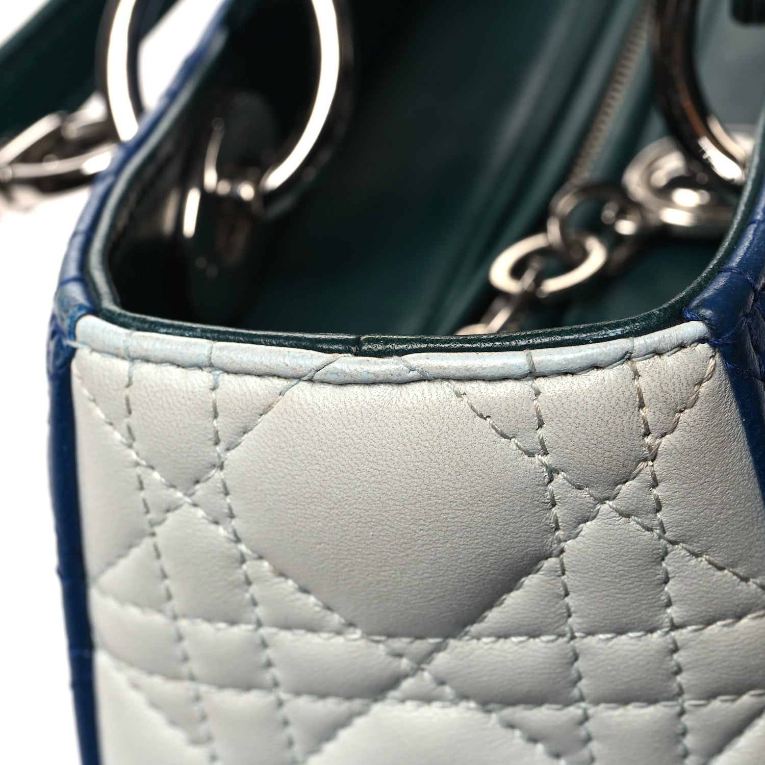 Christian Dior Lambskin Cannage Medium Tri-Color Lady Dior Blue Celeste Deep Green 11 of 11