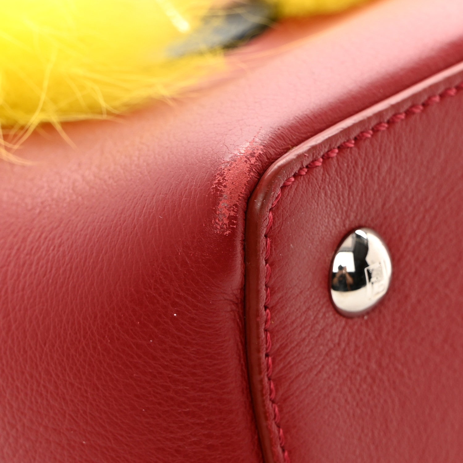 Fendi Vitello Dolce Fox Mink Crystal Bi-Color Monster Mirror Charm Petite 2Jours Tote Ribes 12 of 13