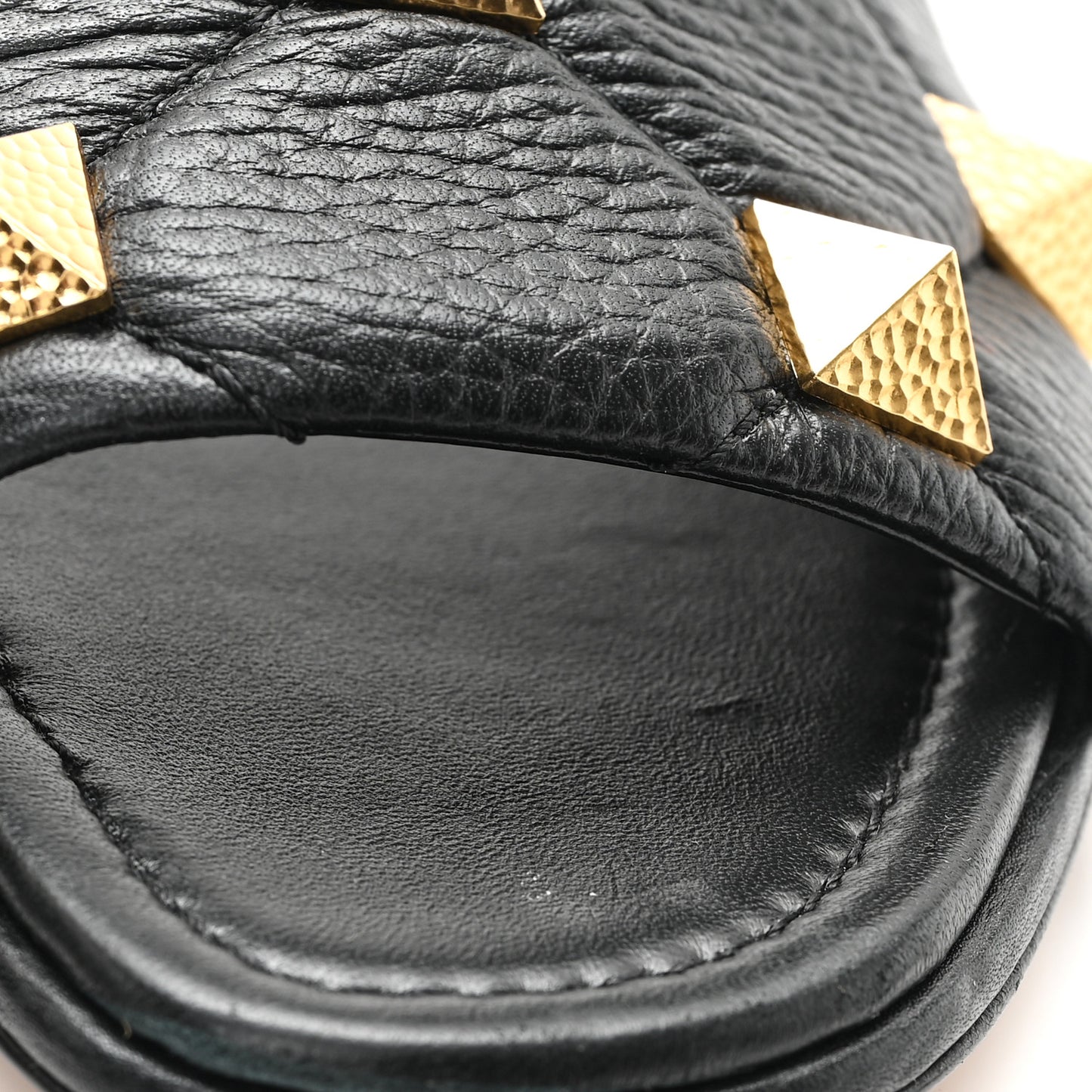 Pebbled Calfskin Roman Stud Flat Slide Sandals 37.5 Black
