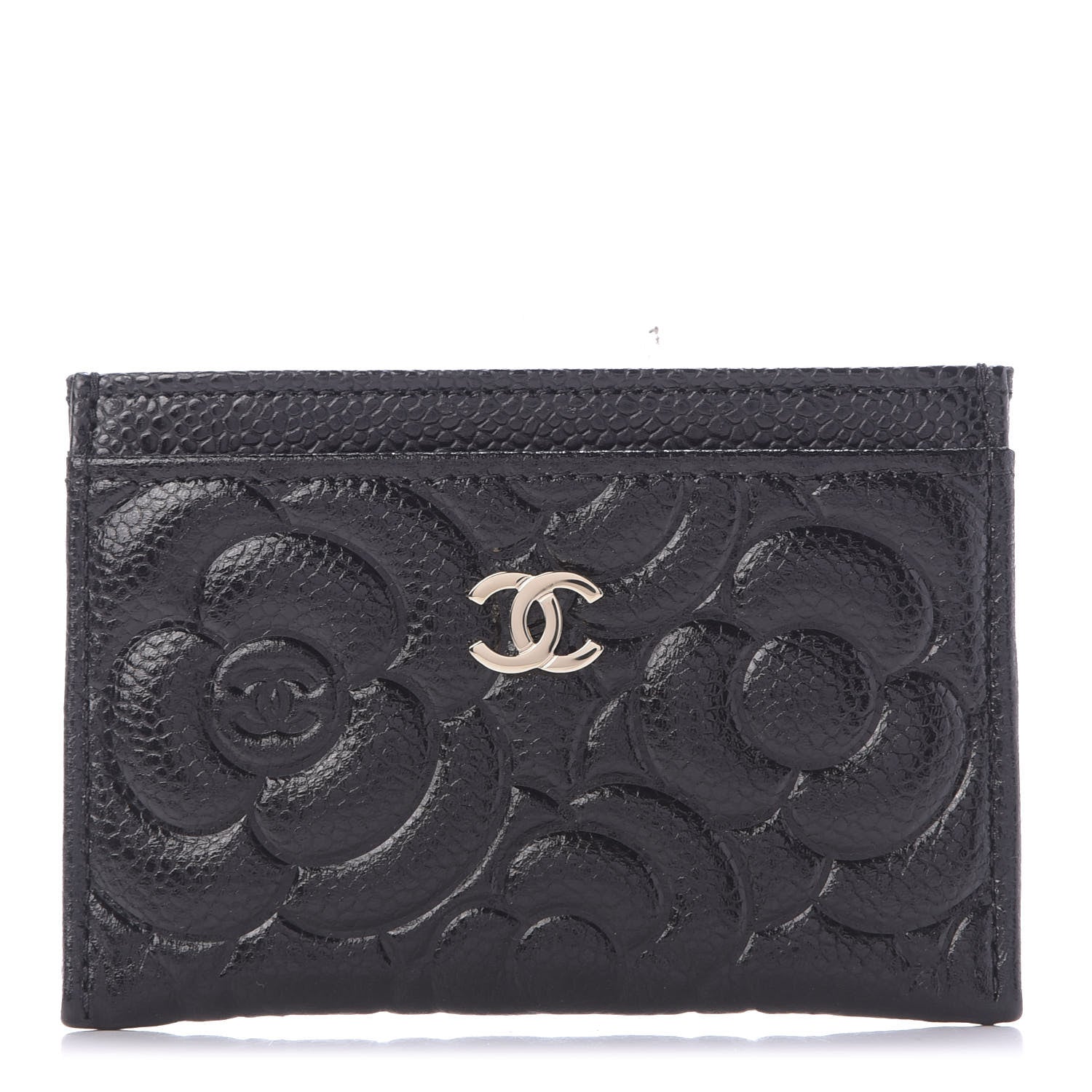 Chanel Caviar Camellia Embossed Card Holder Black 1 of 11